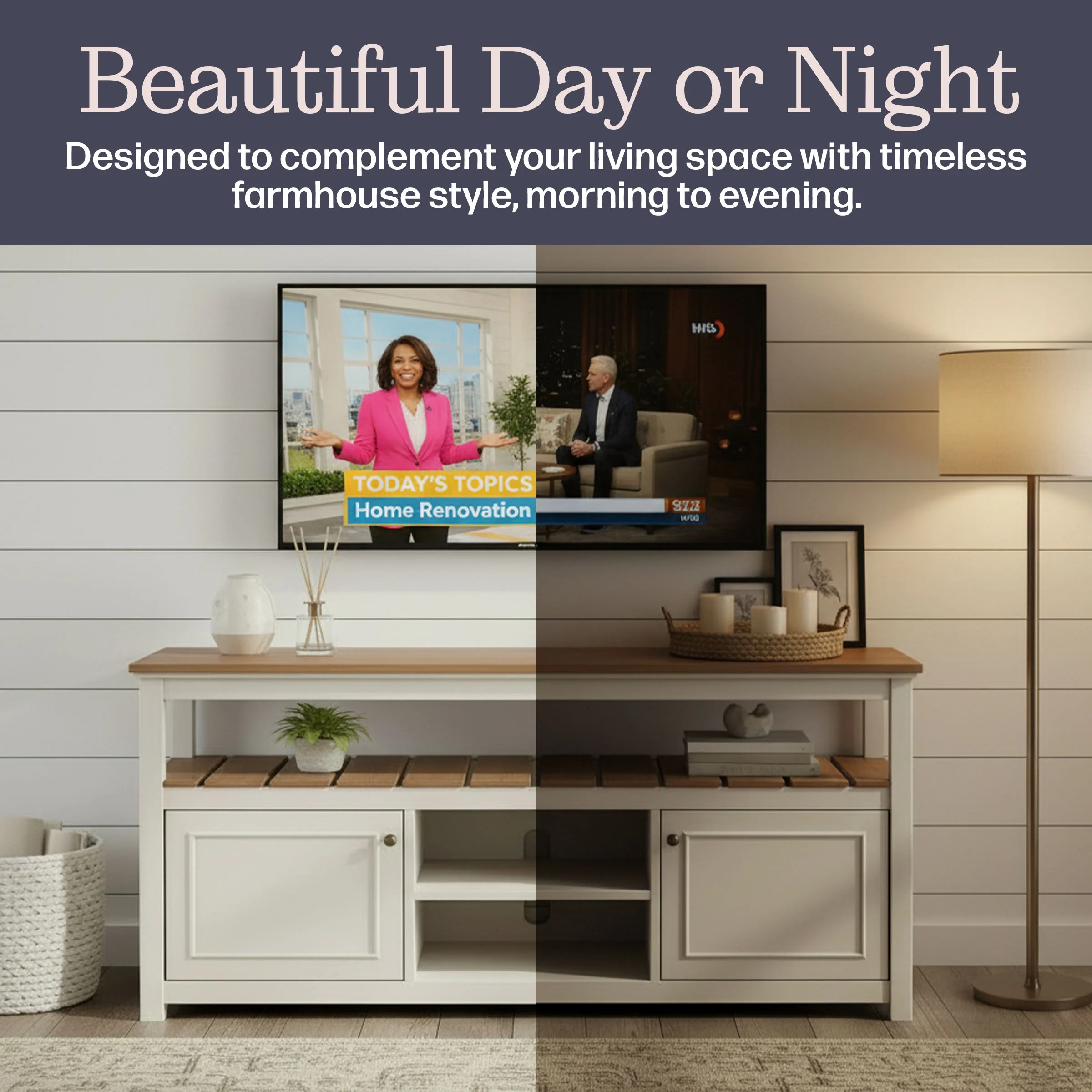 Alaterre Furniture Savannah TV Stand with Storage - Accommodates 60 Inch Flat Screen TVs - Entertainment Center - Coastal and Modern Farmhouse Living Room Furniture (Ivory) - Image 9