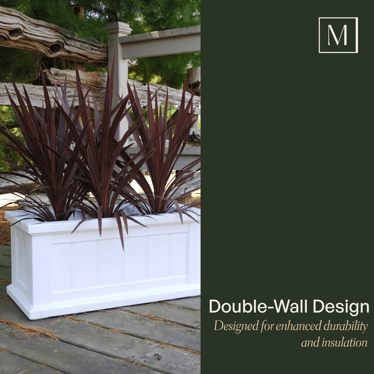 Cape Cod 24" x 11" x 11" Rectangle White Self-Watering Plastic Planter - Image 7