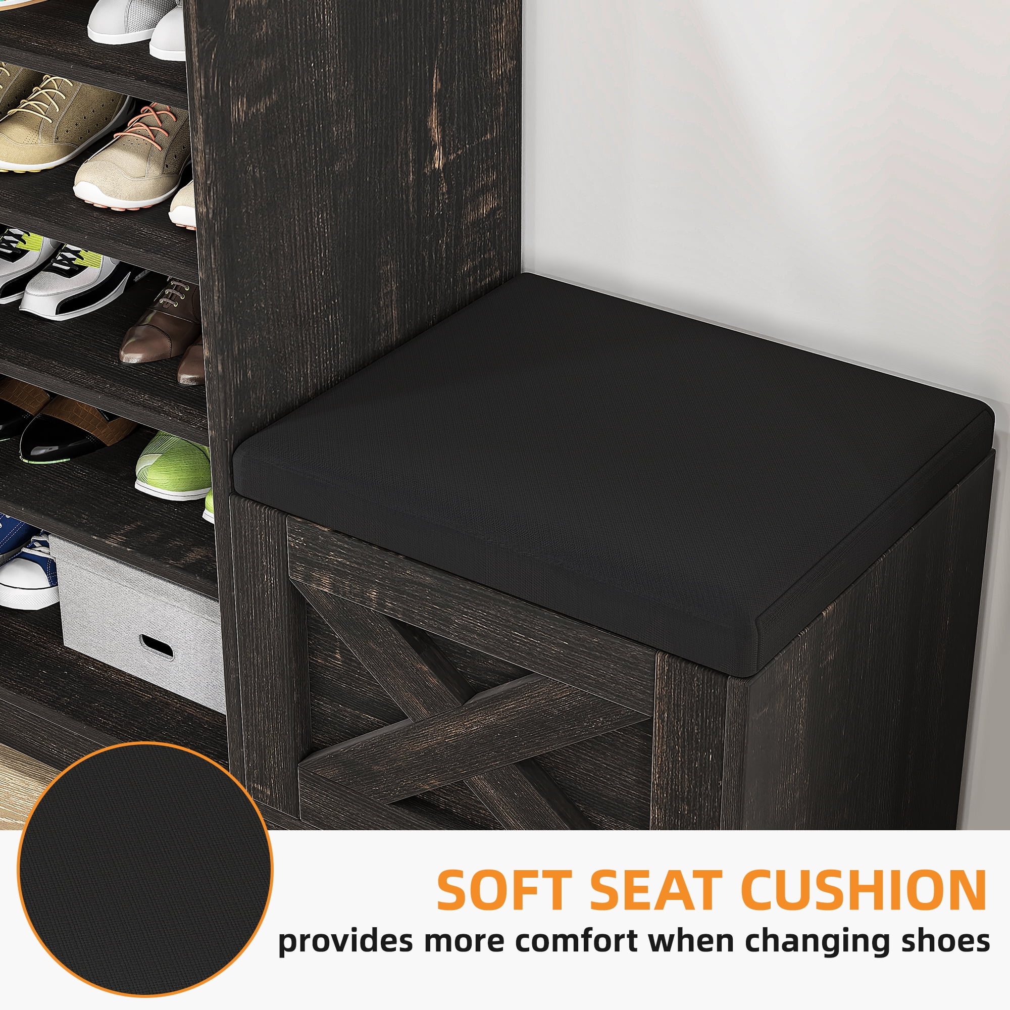 Uforic Shoe Cabinet with Sliding Door & Shoe Bench,Farmhouse Narrow Slim 5-Tier Adjustable Shoe Storage Organizer for 20 Pairs for Entryway, Foyer, Dark Rustic Oak - Image 4