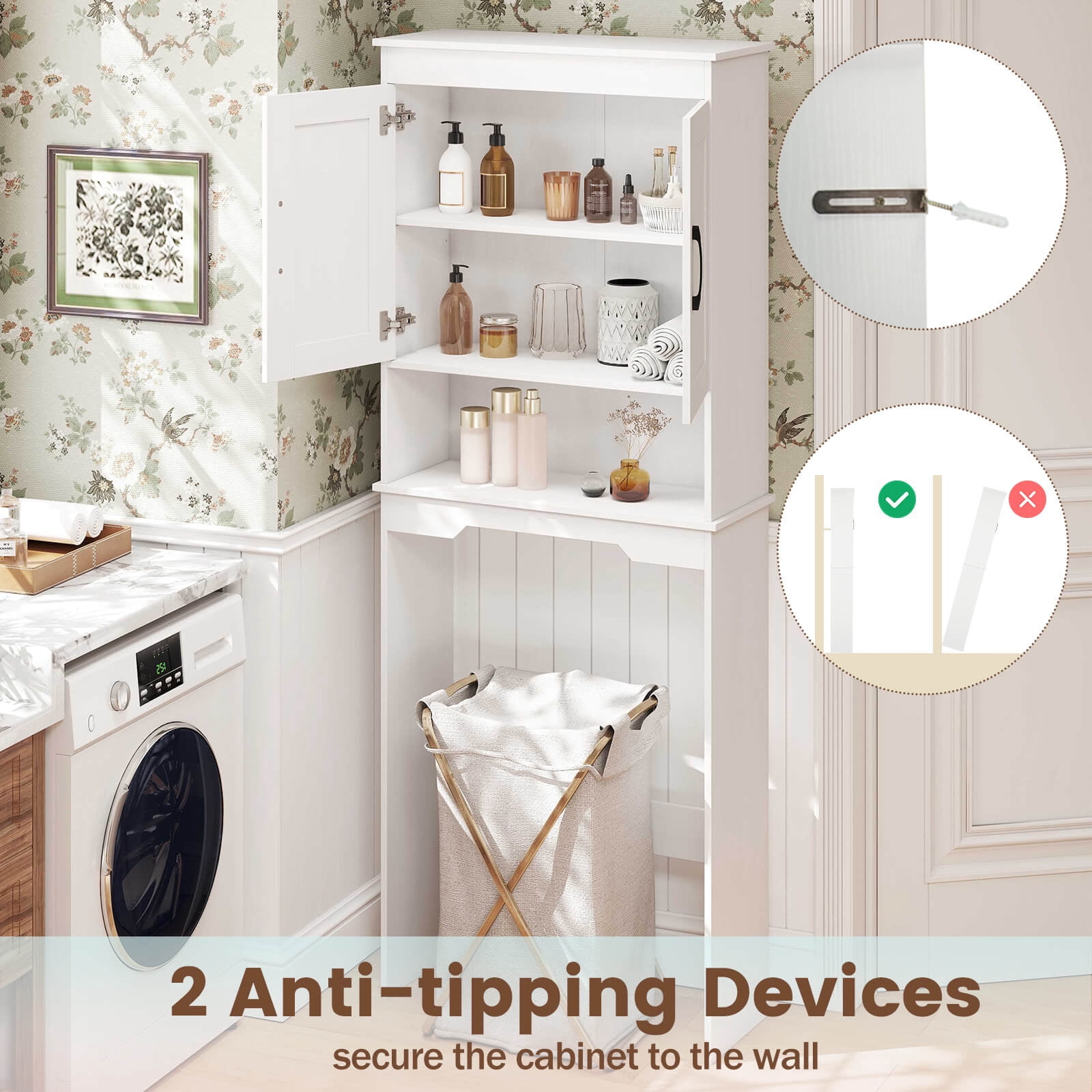 Costway Over The Toilet Storage Cabinet Bathroom Organizer w/ Adjustable Shelf - Image 4