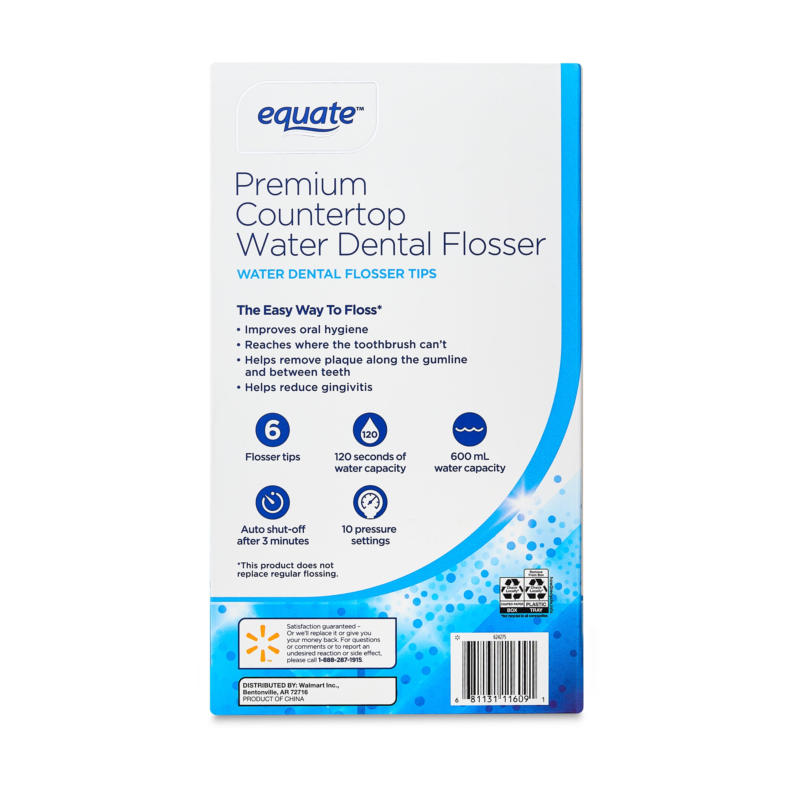 Equate Premium Countertop Water Flosser with Flosser Tips and 120 Seconds of Water Capacity (1 Water Flosser, 6 Flosser Tips) - Image 10