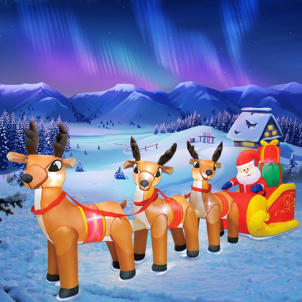 DeeKom 10' Christmas Inflatable Outdoor Decorations, Xmas Blow Up Santa Claus on Sleigh with 3 Reindeers, Built-In LED Lights - Image 5