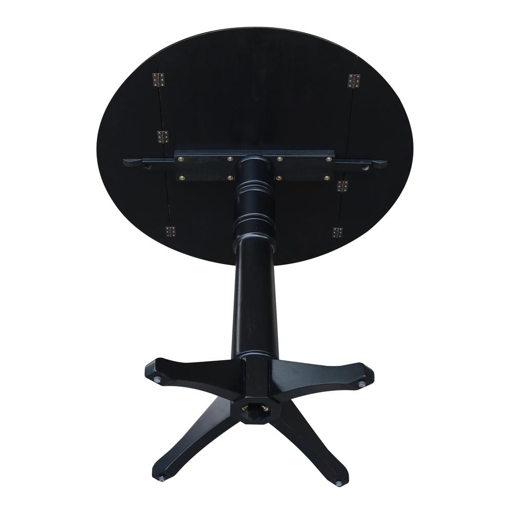 42" Round Solid Wood Black Dual Drop Leaf Pedestal Table by International Concepts - Image 30