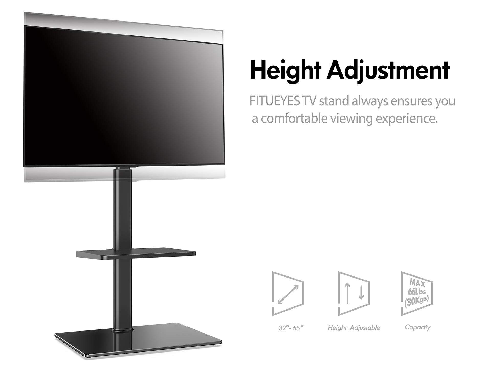 FITUEYES Floor TV Stand Mount with Swivel Bracket for TVs up to 60"/65", Black - Image 3