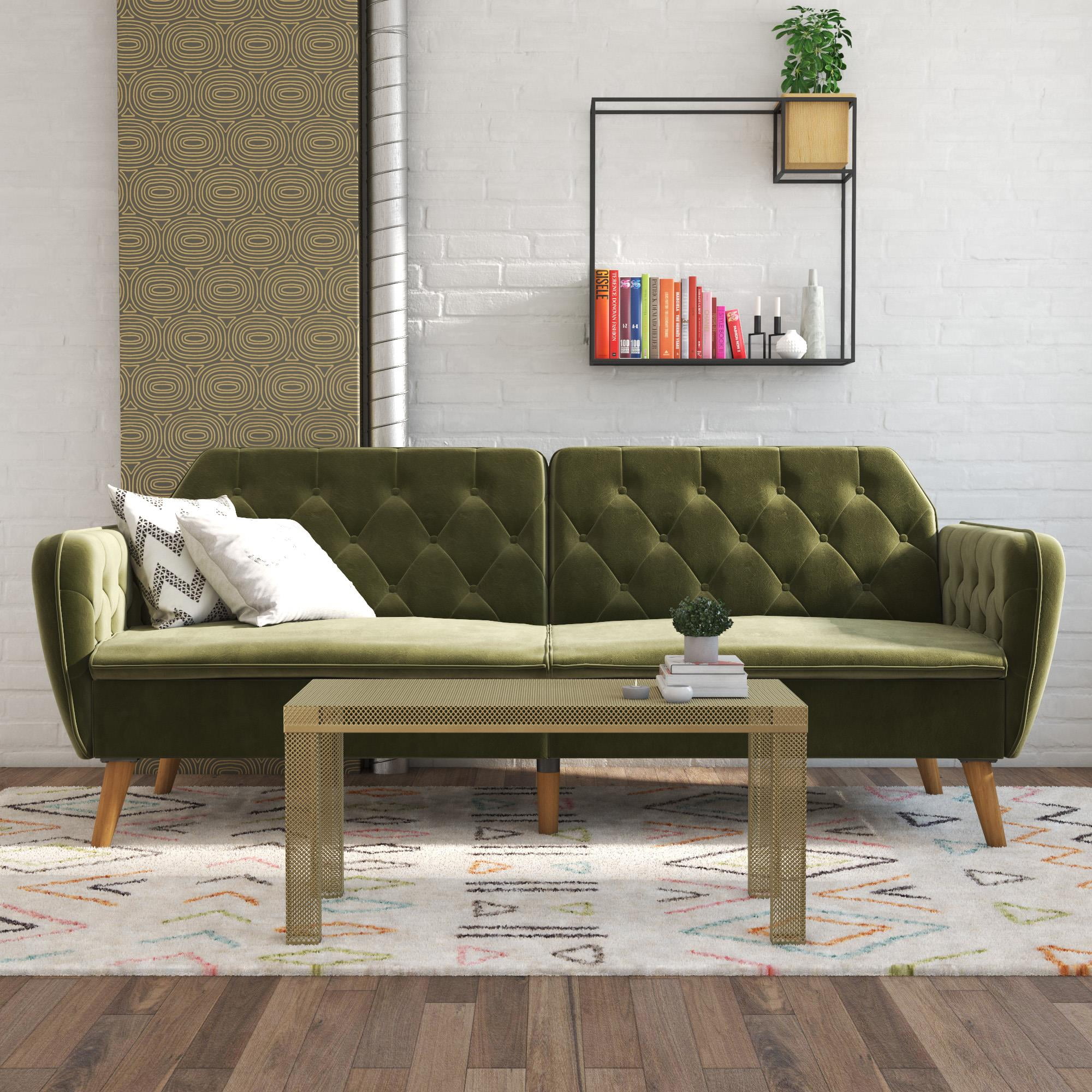 Novogratz Tallulah 83" Memory Foam Futon Sofa Bed, Green Velvet - Image 4