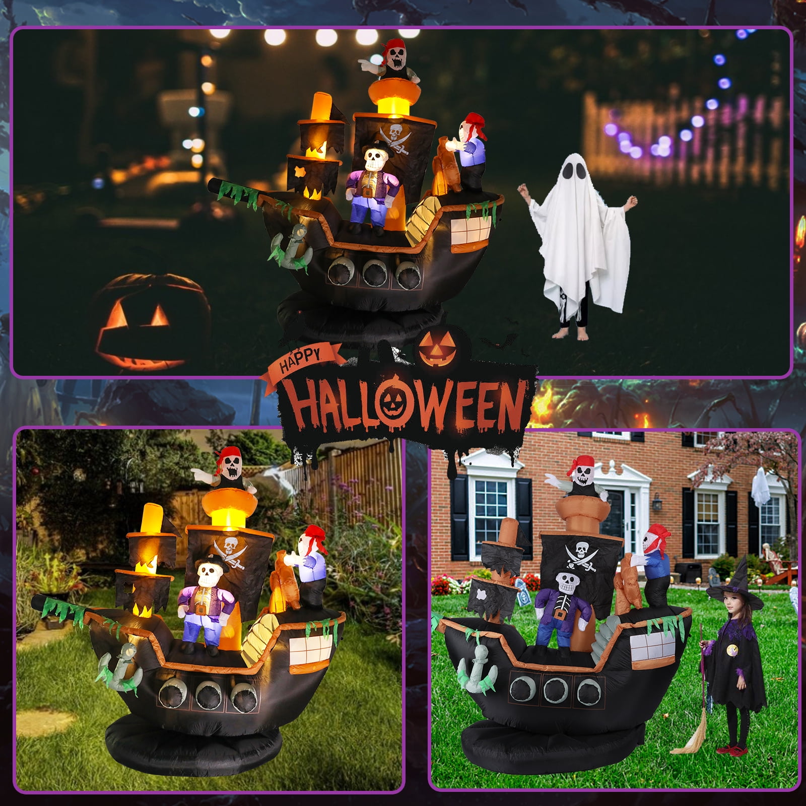7 FT Halloween Inflatable Skeletons Ghosts on Pirate Ship Lights Decor Outdoor Indoor Holiday Decorations, Blow up Lighted Yard Decor, Giant Lawn Inflatables Home Family Outside Decor - Image 5