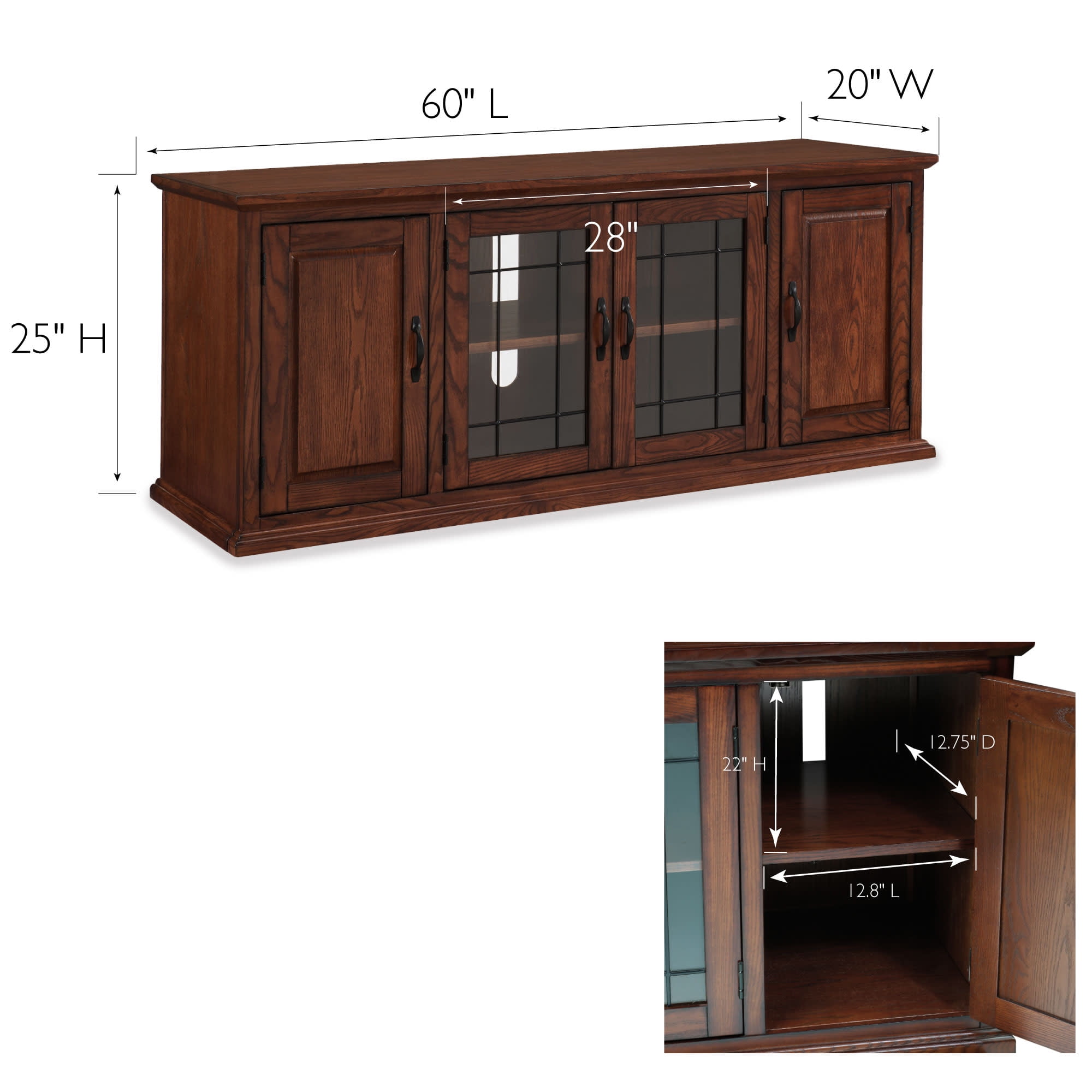 Leick Home Solid Wood and Leaded Glass TV Stand for TVs up to 65", Burnished Oak - Image 11