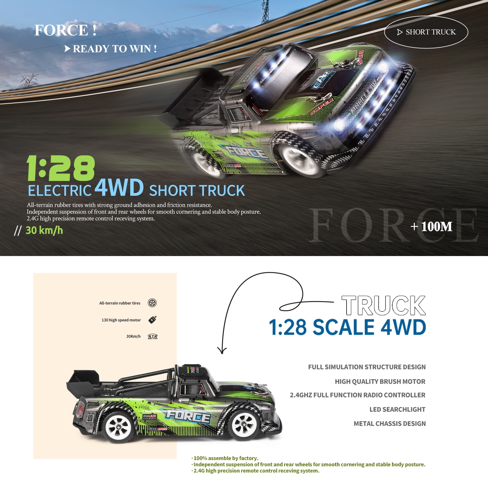 WLtoys 284131 RC Car 1/28 Short Truck Car 2.4GHz RC Race Car 30km/h High Speed Kids Gift RTR with Metal Chassis - Image 5