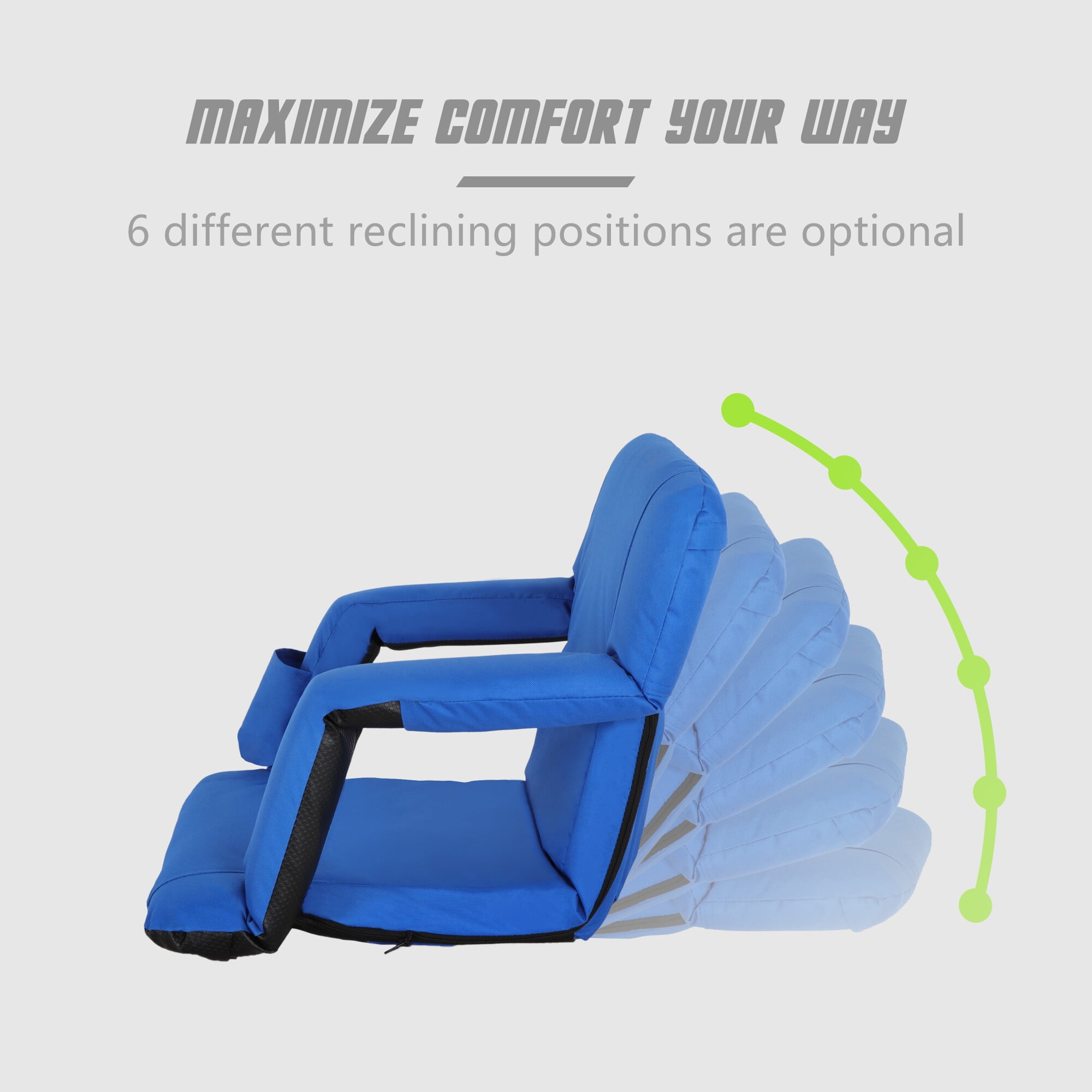 ZenSports Portable Stadium Chair Seat for Bleacher W/Back - 6 Reclining Positions, Blue - Image 5