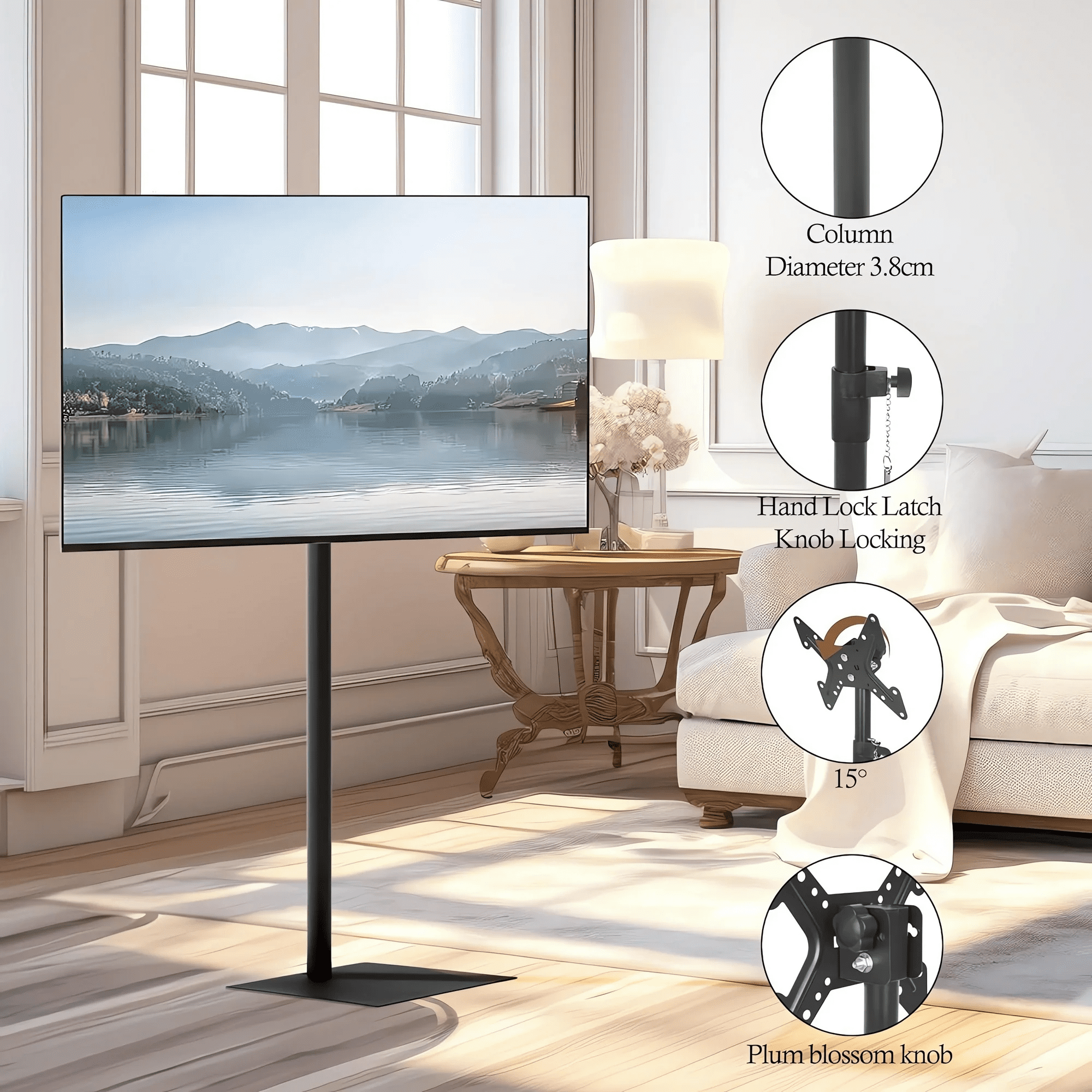 Petoto Floor TV Stand with Mount for 13-43 inch, Height Adjustable Universal Metal Swivel TV Stand, Black - Image 3