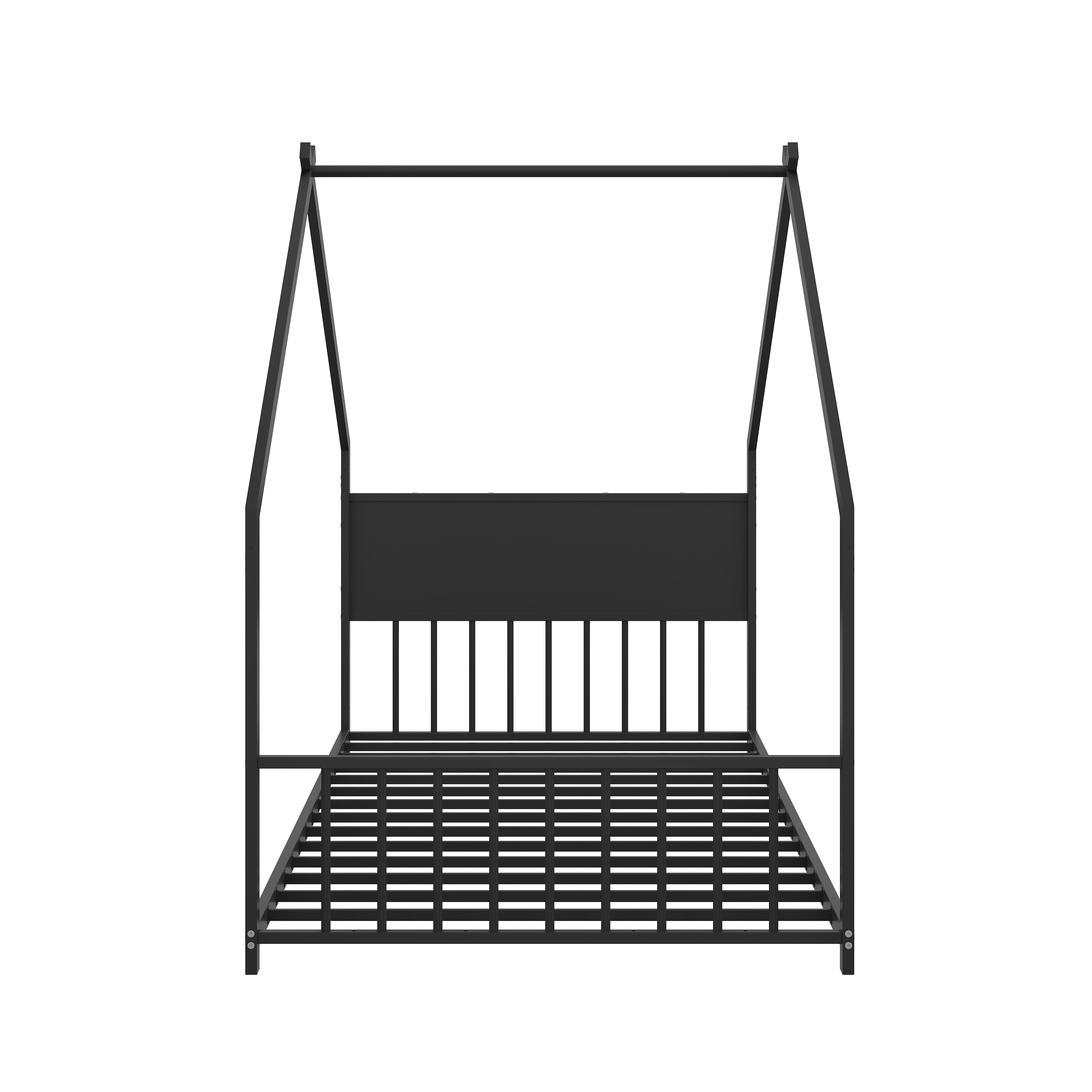 Euroco Metal Twin Size House Bed with LED Lights, Floor Bed with Roof Design, Black - Image 3