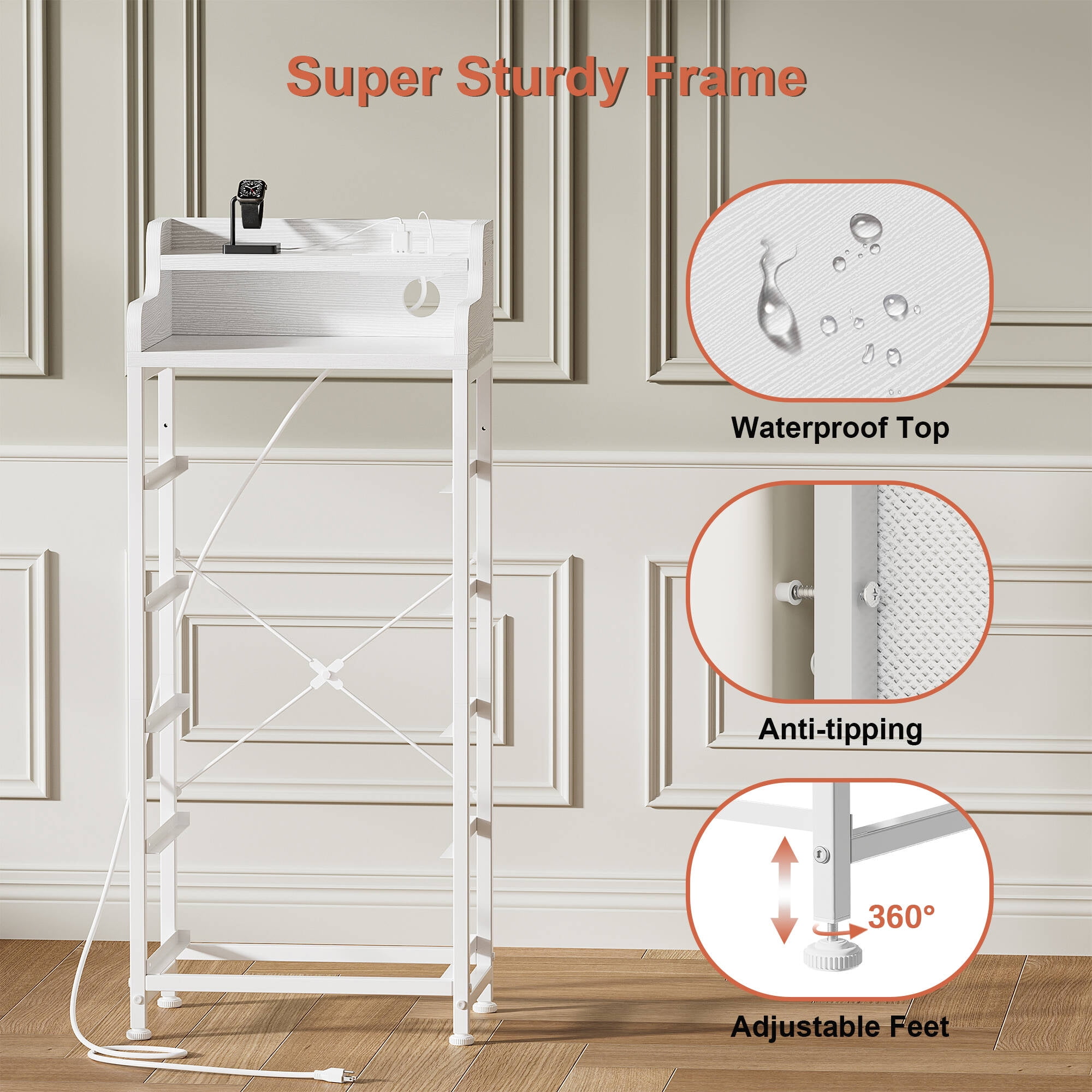 GUNAITO Led Dresser for Bedroom with 5 Drawers Tall Narrow Chest of Drawers Fabric Storage Dresser for Adults,White - Image 8