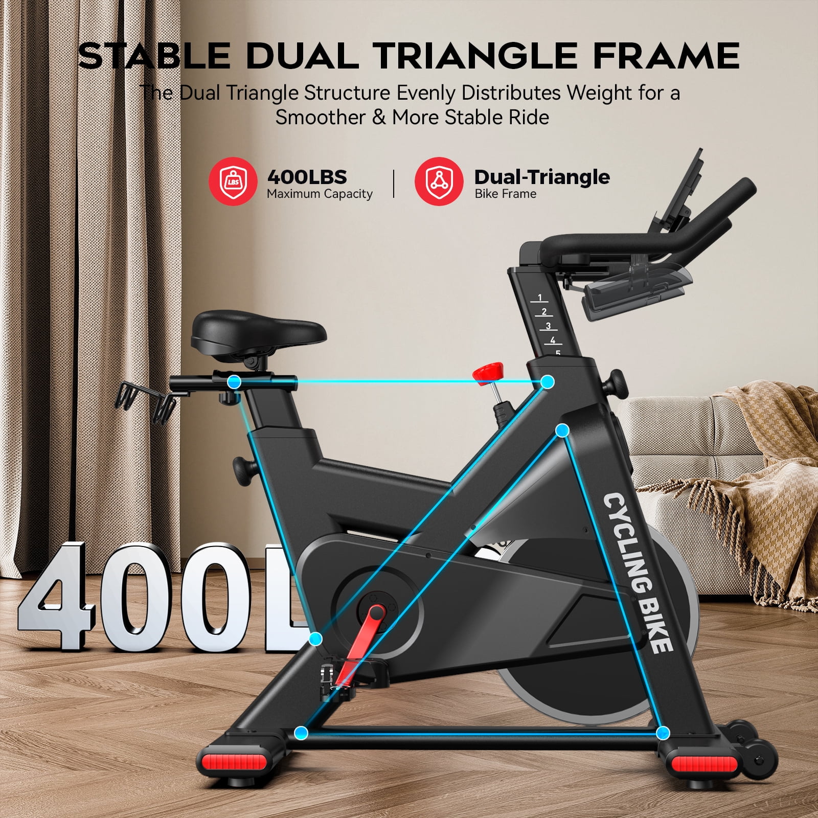 TOSSFD Magnetic Exercise Bike for Home Gym - 40 lbs Flywheel, 380 lbs Weight Capacity, Commercial Grade Indoor Cycling Bike, Stationary Bike with LCD Monitor & APP - Image 10