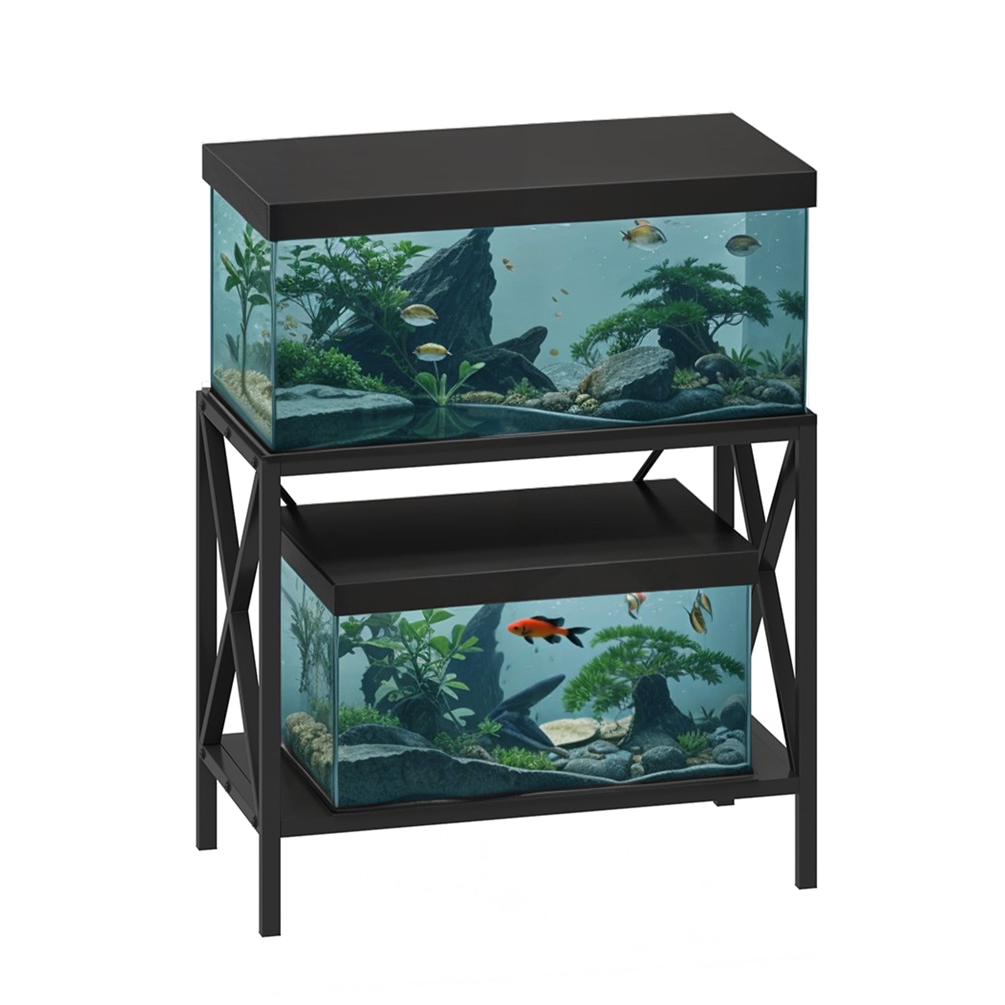 Uforic X-Shape 10-40 Gallon Double-Layer Storage Metal Fish Tank Stand, 500 Lbs Capacity, Black - Image 5