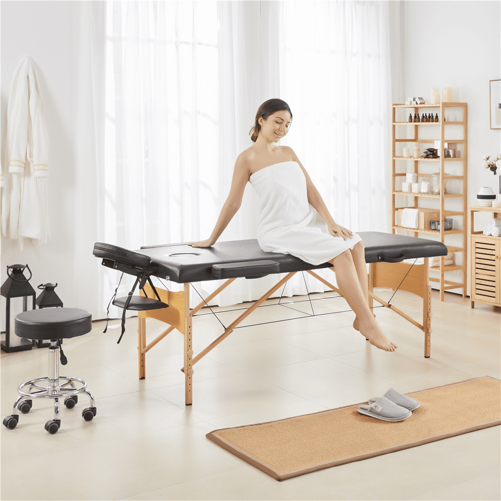 Alden Design 2-Fold Portable Massage Table with Carry Case Bag for Spa Treatments, Black - Image 2