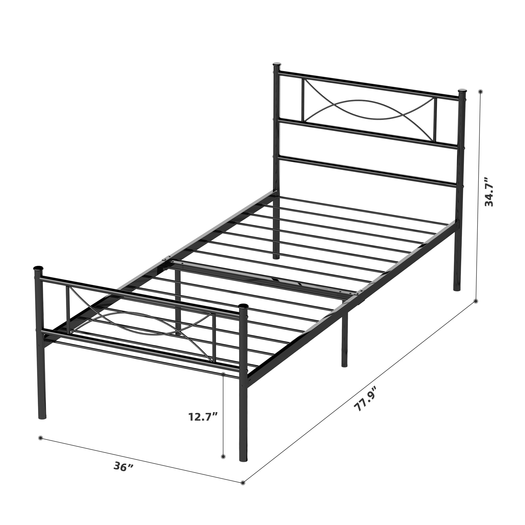Yoneston Metal Bed Frame Mattress Foundation with Headboard and Footboard, Twin, Black - Image 3