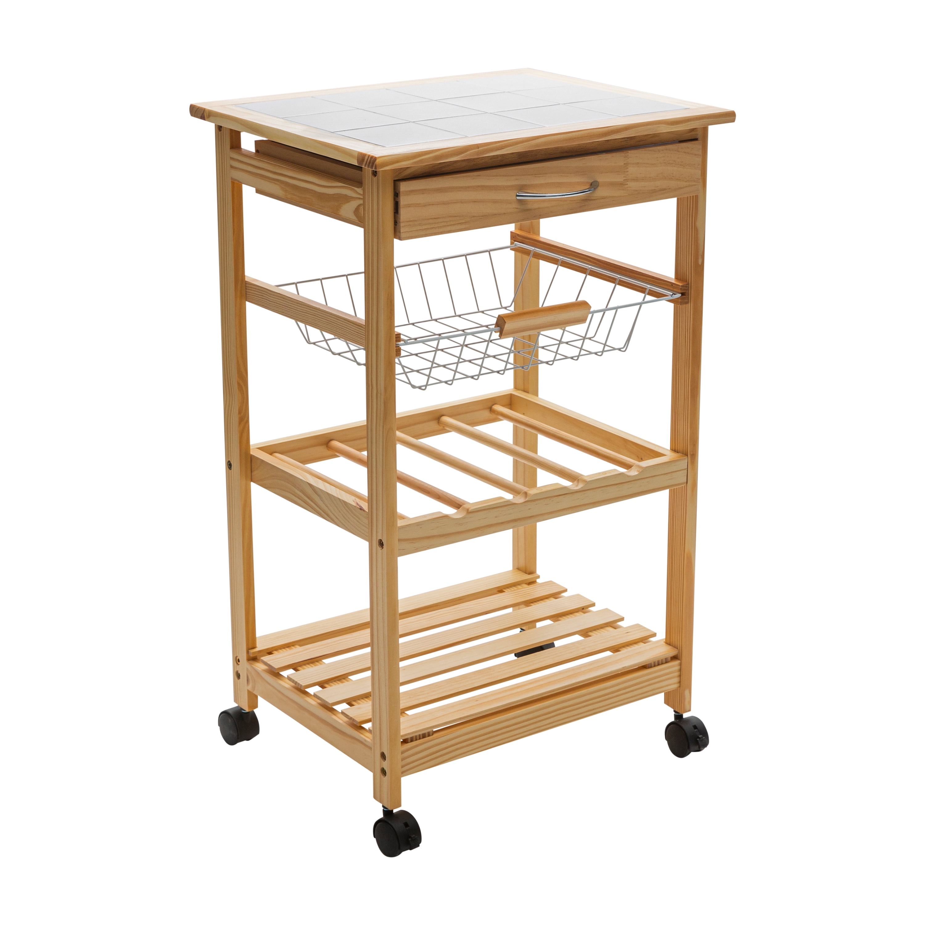 Organize It All Rolling Kitchen Storage Cart with Ceramic Countertop, Brown, 18.50" x 14.50" x 30.00 - Image 6