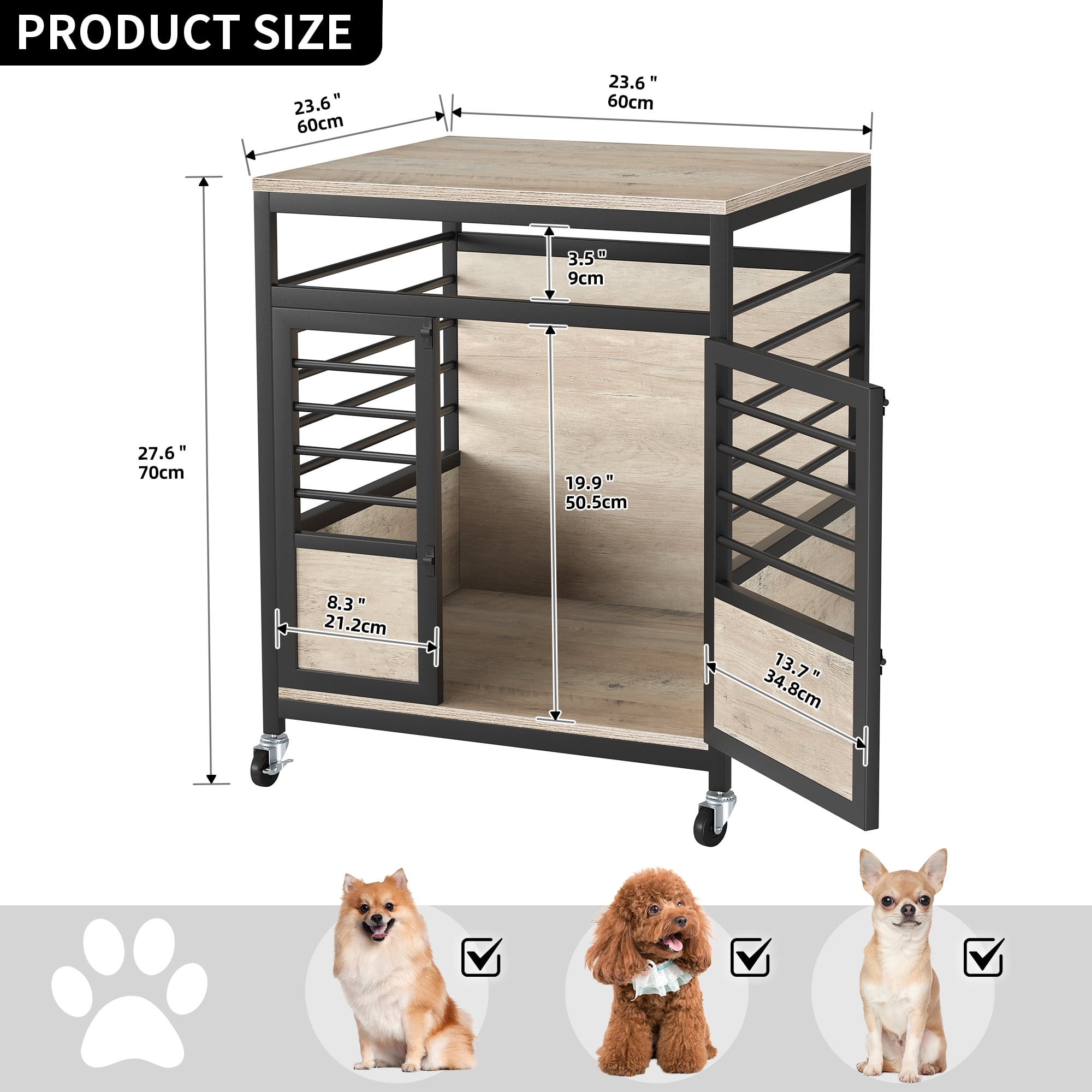 Dextrus 23.6" Dog Crate Furniture Wooden Dog House with Wheels, Dog Kennel Indoor for Small Medium Dogs - Brown & Black - Image 7