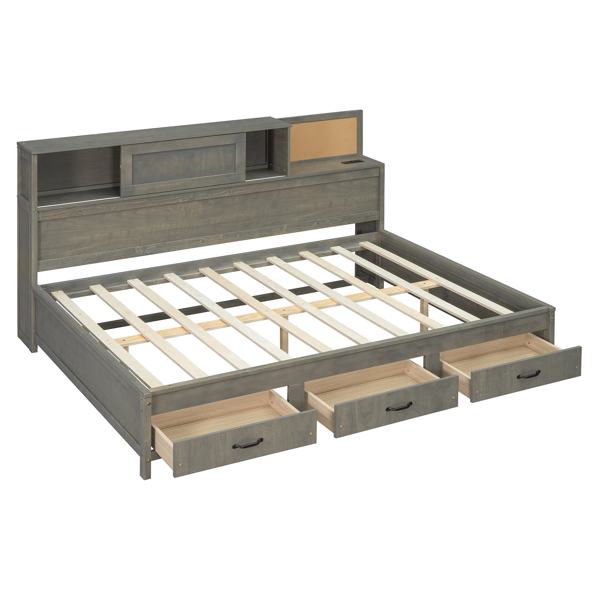 Euroco Twin Size Daybed with Shelf, Drawers and Charging Station for Bedroom, Gray - Image 14