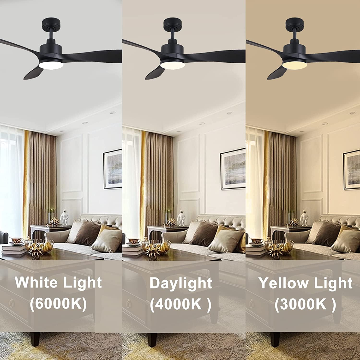 52 Inch Smart Modern Black Ceiling Fan with Lights Remote,Quiet Outdoor Ceiling Fans,Color-changing - Image 2