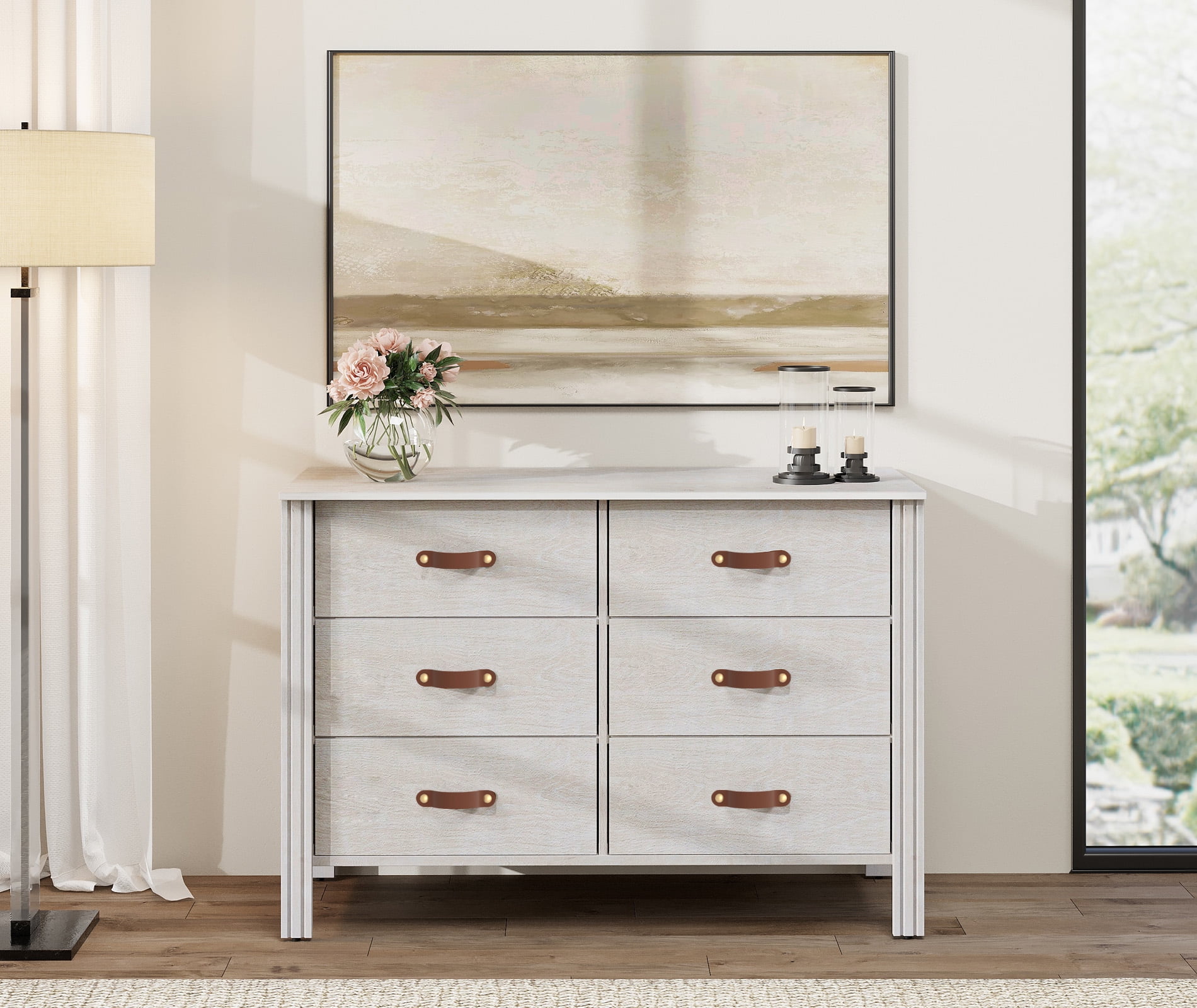 Dresser for Bedroom, Wood Dresser with 6 Drawers, Storage Cabinet for Living Room, Hallway, White - Image 4