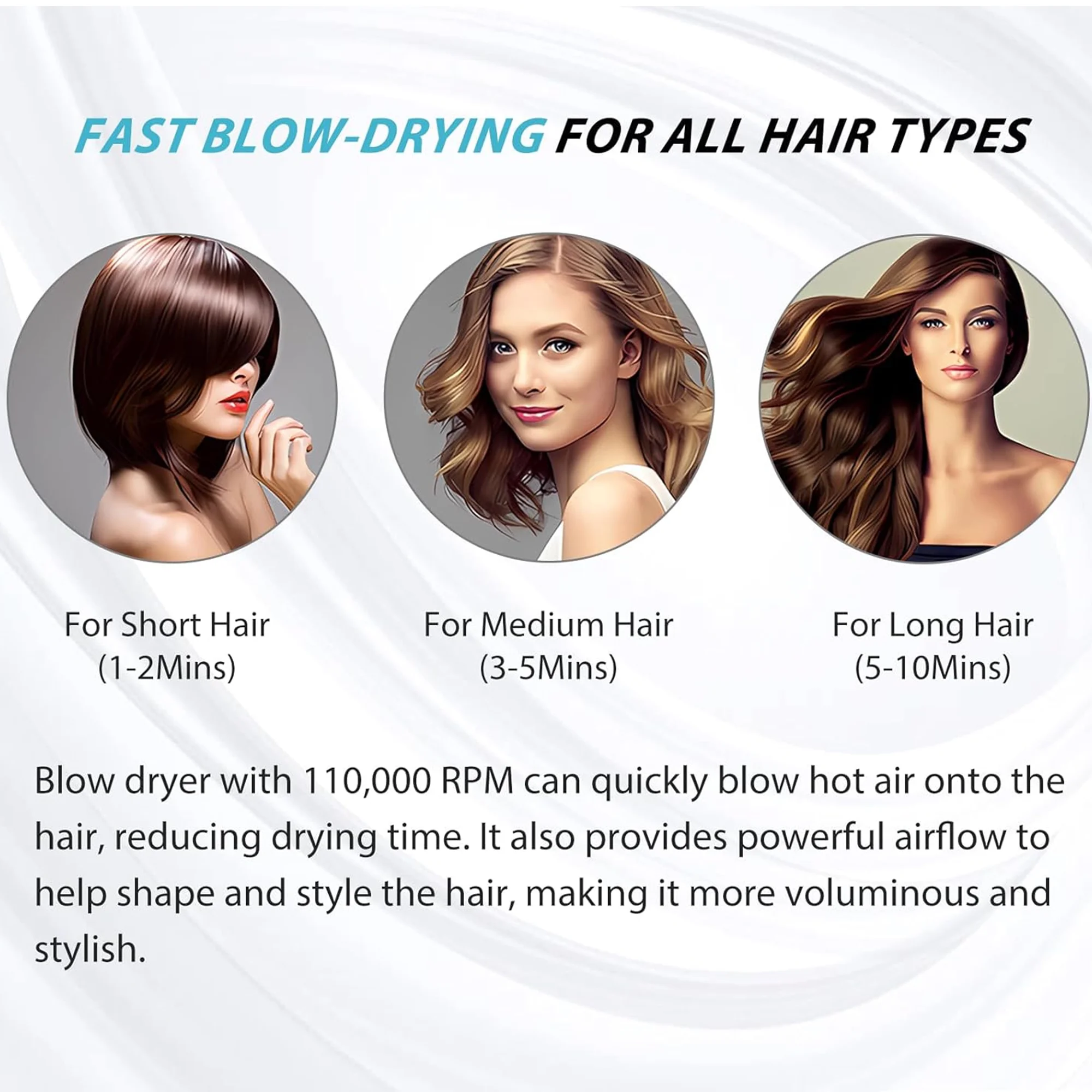 SKIMI Ionic Hair Dryer, Black Blow Dryer, High Speed Hair Dryer with Diffuser, Negative Ionic - Image 4