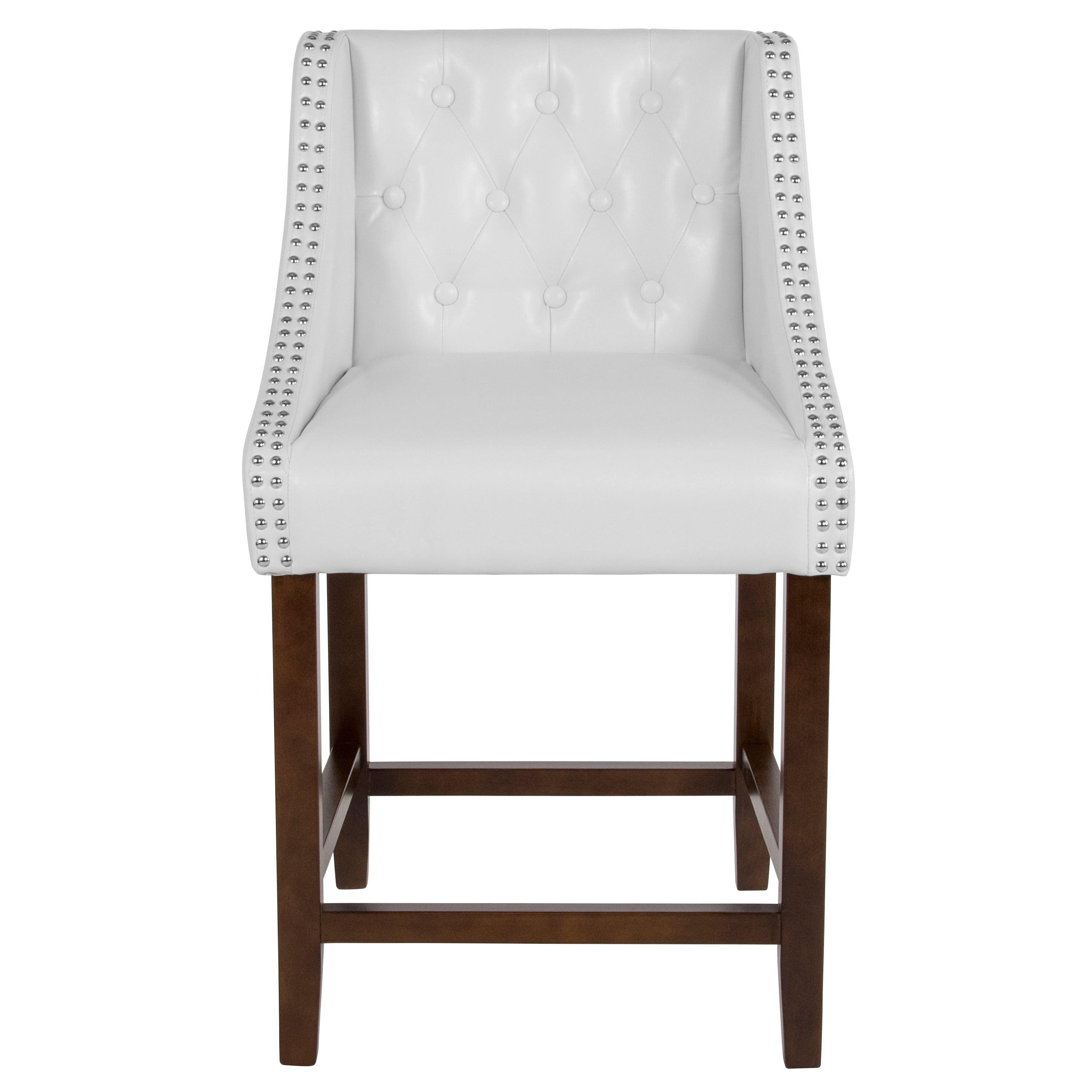 Flash Furniture Carmel Series 24" High Transitional Tufted Walnut Counter Height Stool with Accent Nail Trim in White LeatherSoft - Image 10