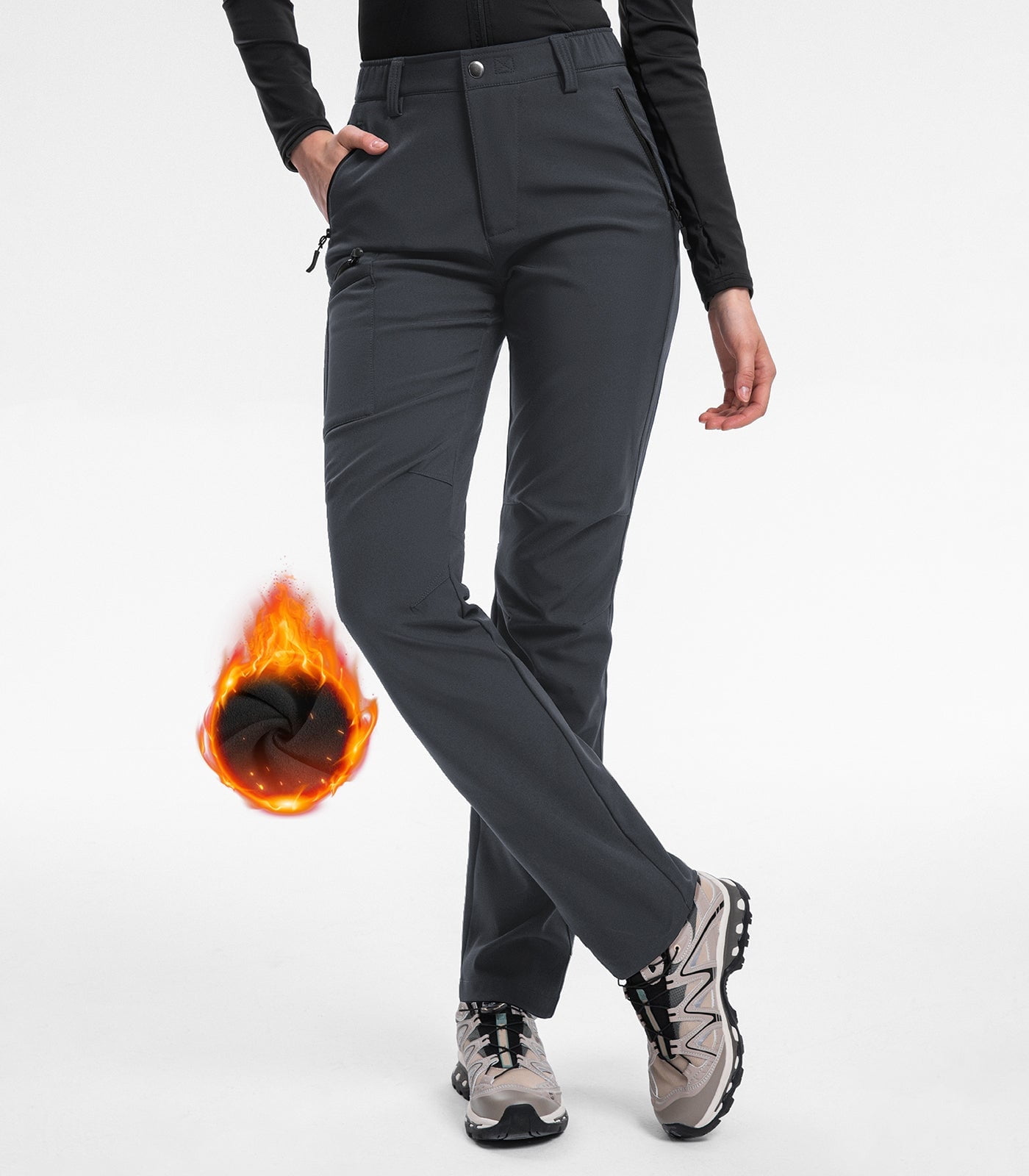 Hiauspor Women's Snow Pants Waterproof Fleece Lined Insulated for Ski Winter Hiking Grey 2XL - Image 5