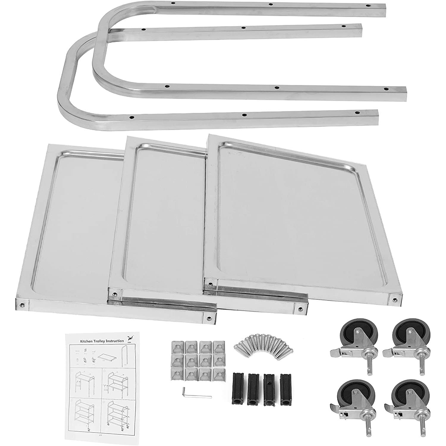 Petoto 37x20x37 inch 3-Tier Stainless Steel Utility Cart - Commercial Food Cart - Kitchen Serving Carts with Locking Wheels - Image 16