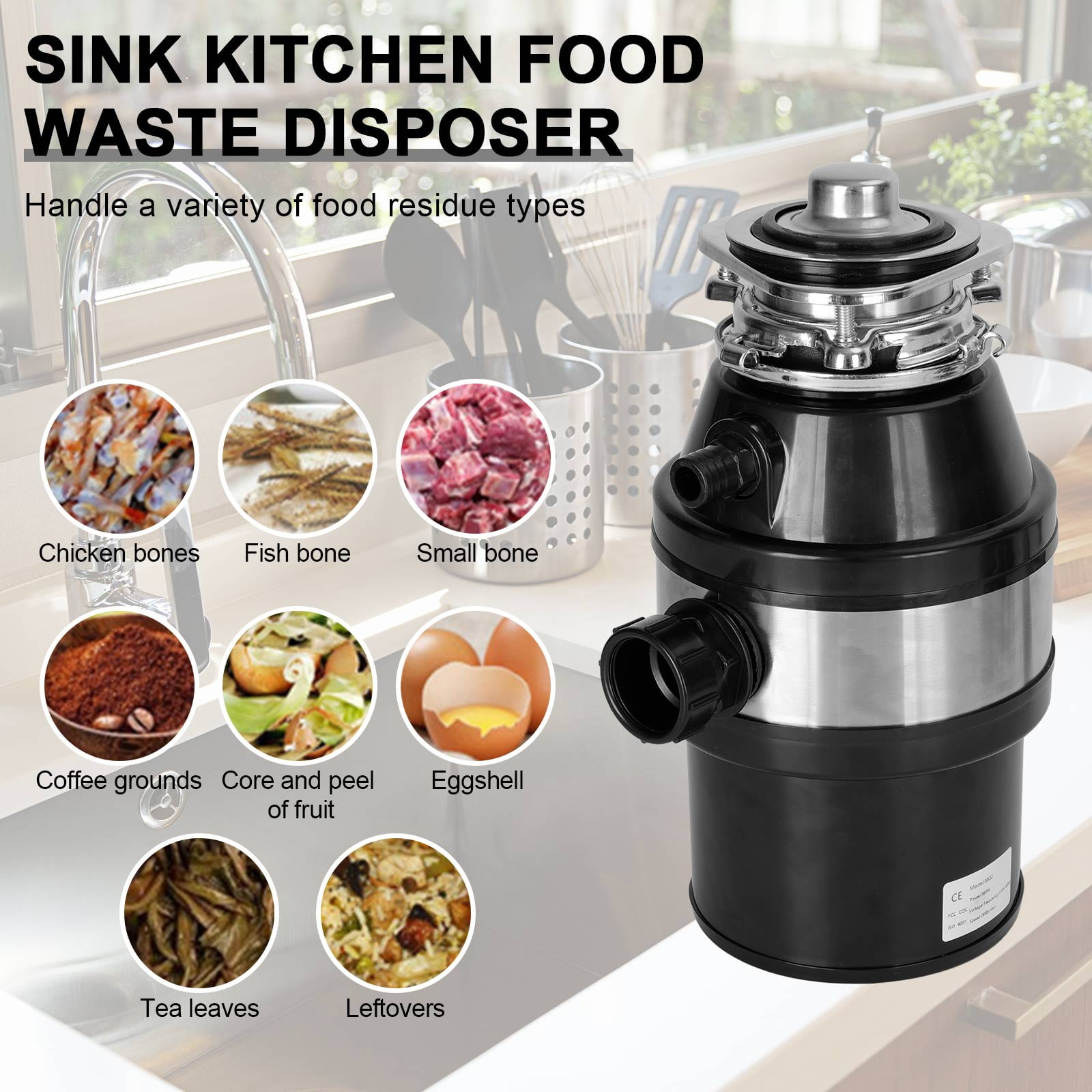 TOPTENG Garbage Disposal Continuous Feed Food Waste Disposer 3/4 HP 2800 RPM Under Sink Kitchen Food Waste Disposer w/ Plug - Image 4