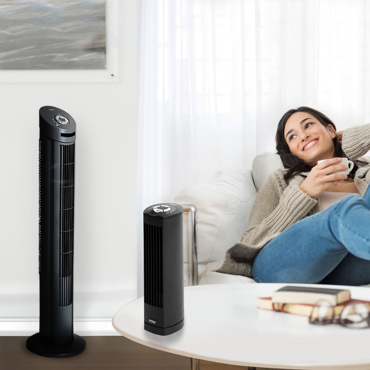 Seville Classics Ultra Slimline Tower Fan Combo Pack - 40" Tower Fan & 17" Personal Tower Fan, Black - Image 3