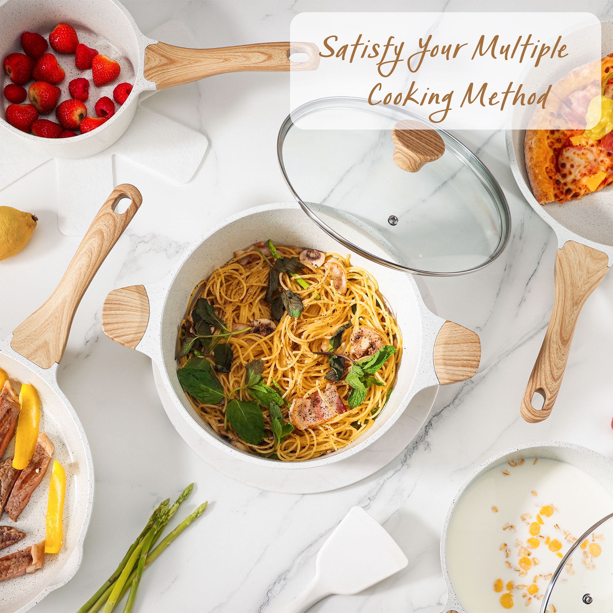 SENSARTE Ceramic Nonstick Pots and Pans Set, 17Pcs Healthy Non Stick Cookware Set with Pots Protectors, Induction Kitchen Cookware Sets White - Image 9