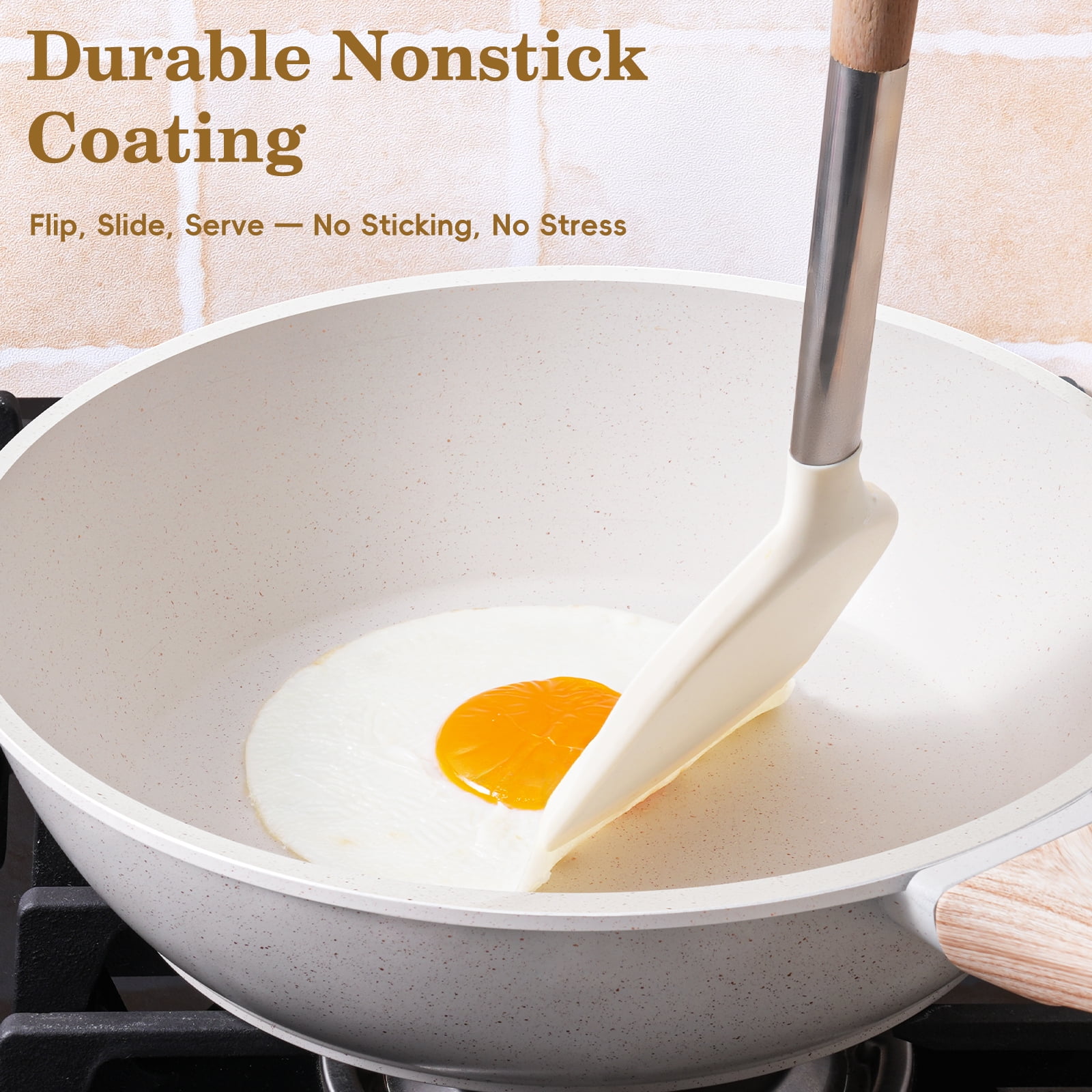 12pcs Pots and Pans Set Non Stick Granite Skillet Frying Kitchen Cooking Cookware for Daily Cooking-White - Image 8