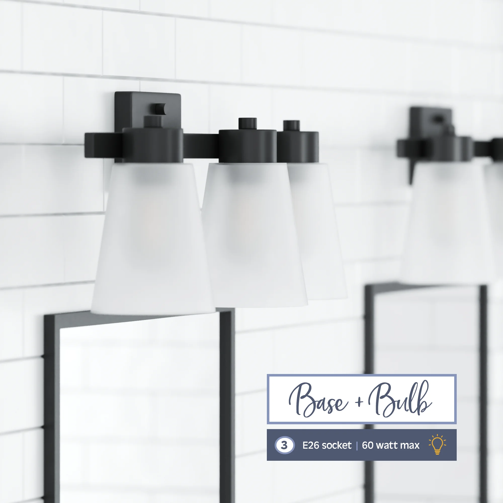 Prominence Home Fairendale 3-Light Matte Black Bathroom Vanity Light with Frosted Glass Shade - Image 4