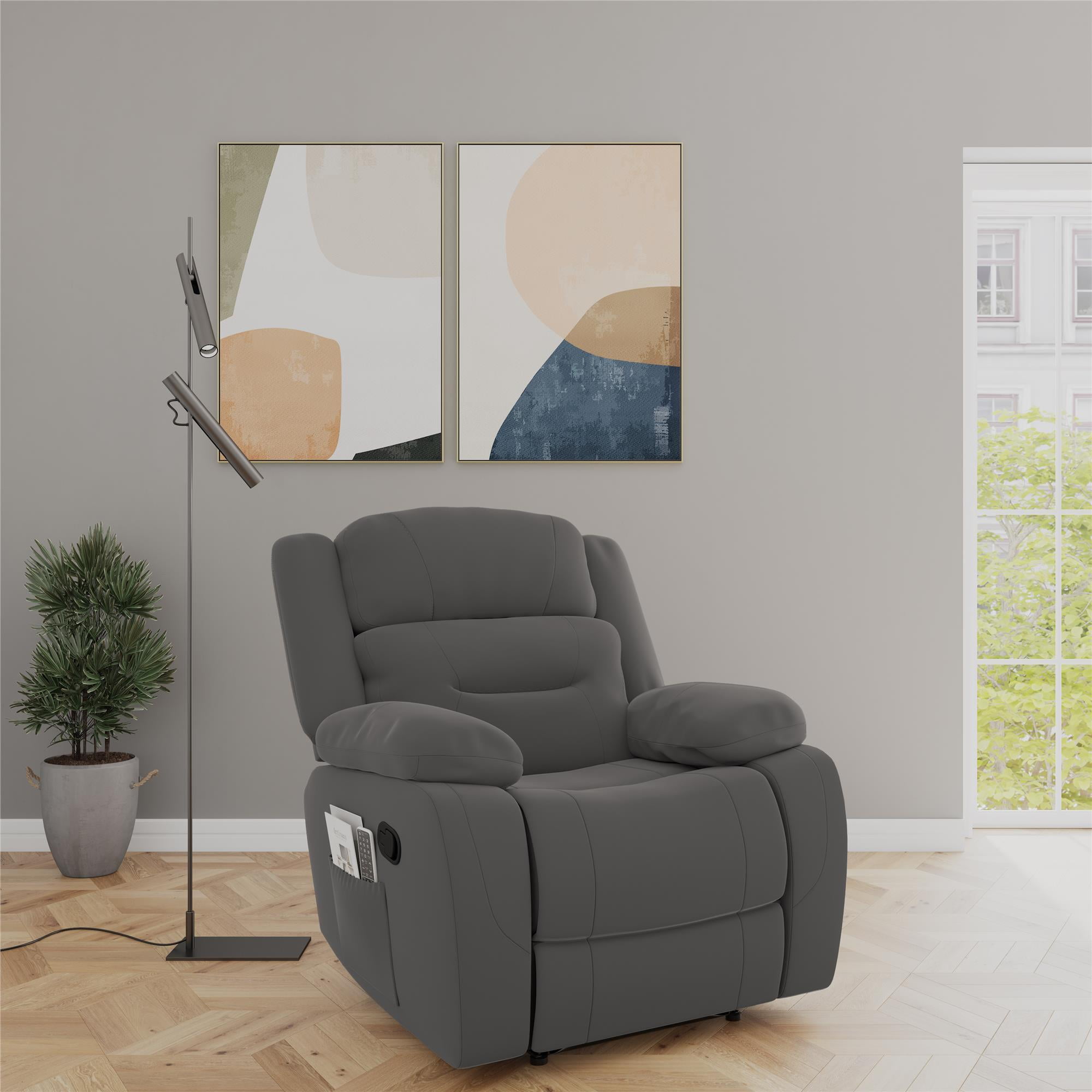 DHP Miller Recliner with Cupholder, Faux Microsuede, Gray - Image 6