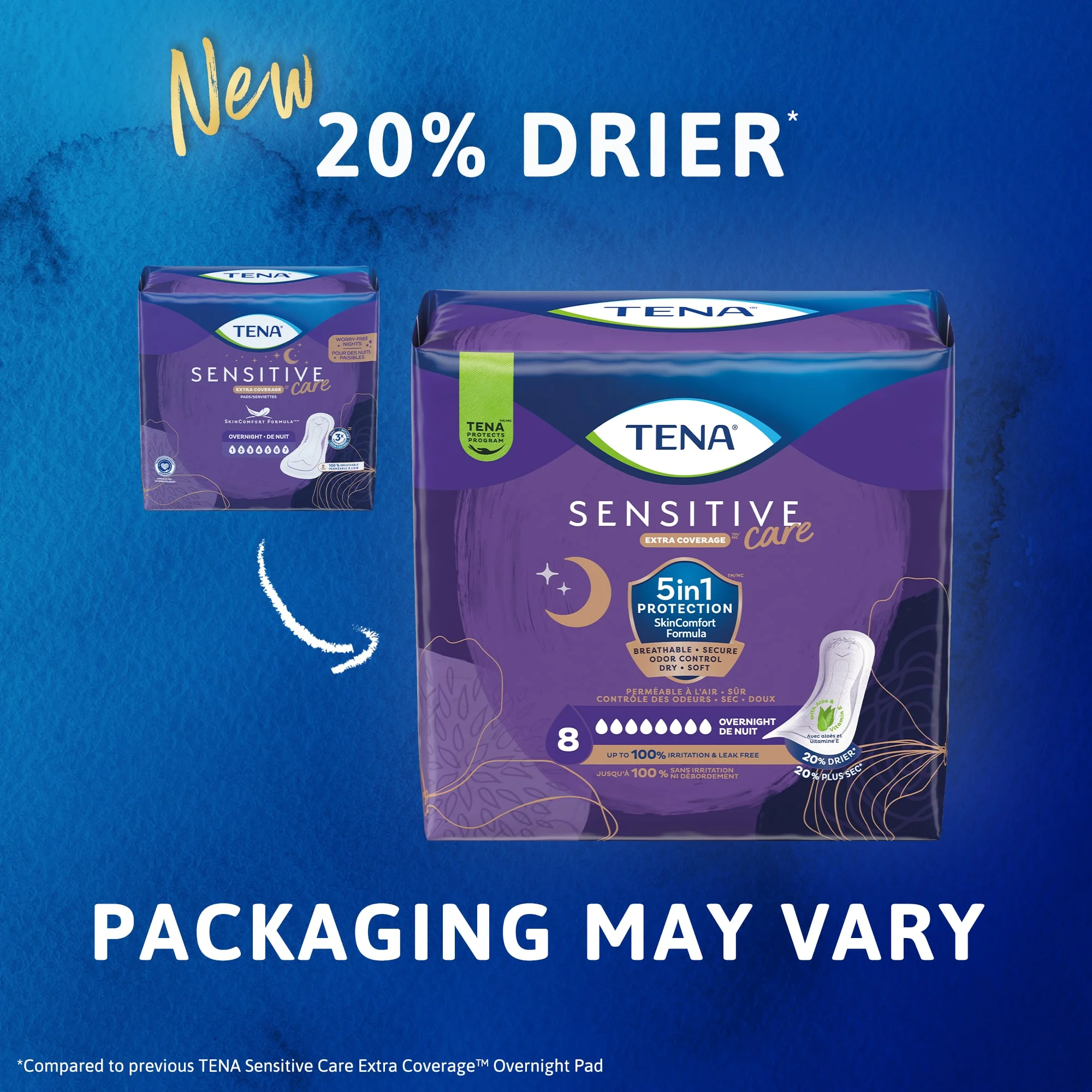 (6 pack) Tena Sensitive Care Extra Coverage Overnight Incontinence Pads for Women, 45 Count - Image 3