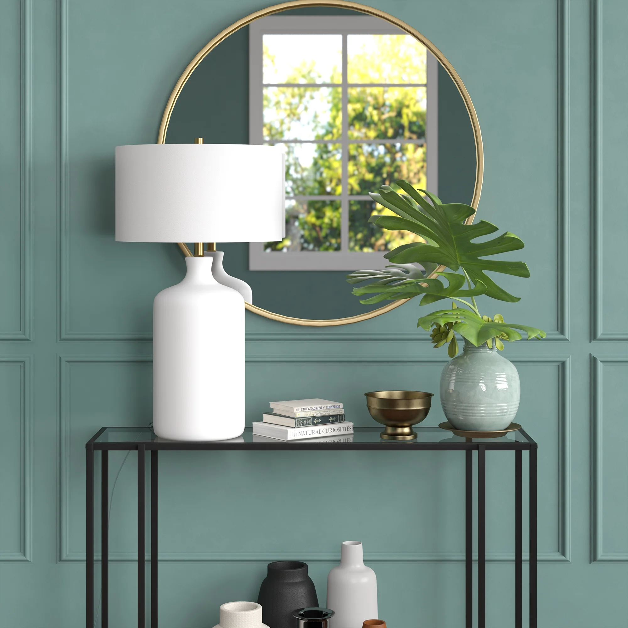 Evelyn&Zoe Sloane 29" Transitional Ceramic Table Lamp with White Drum Fabric Shade - Image 3