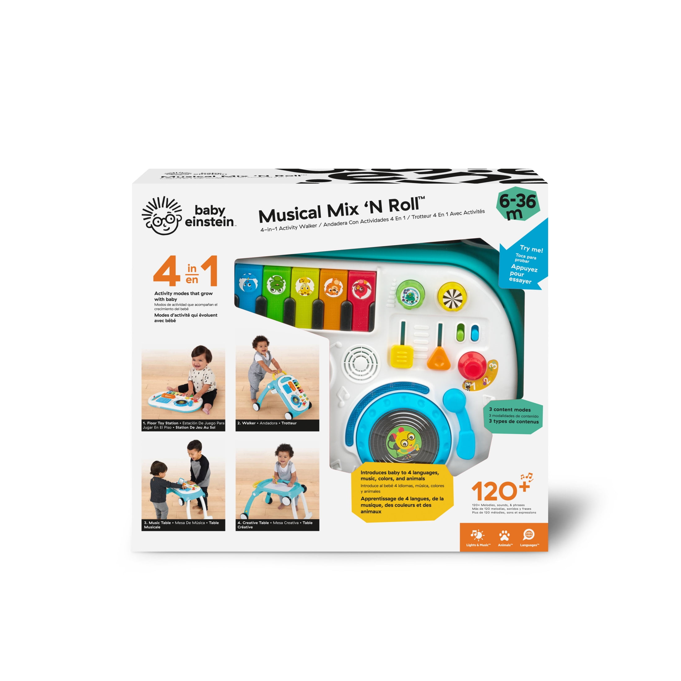 Baby Einstein Musical Mix ‘N Roll 4-in-1 Push Walker, Activity Center, Toddler Table and Floor Toy for 6 Months+ Unisex - Image 5