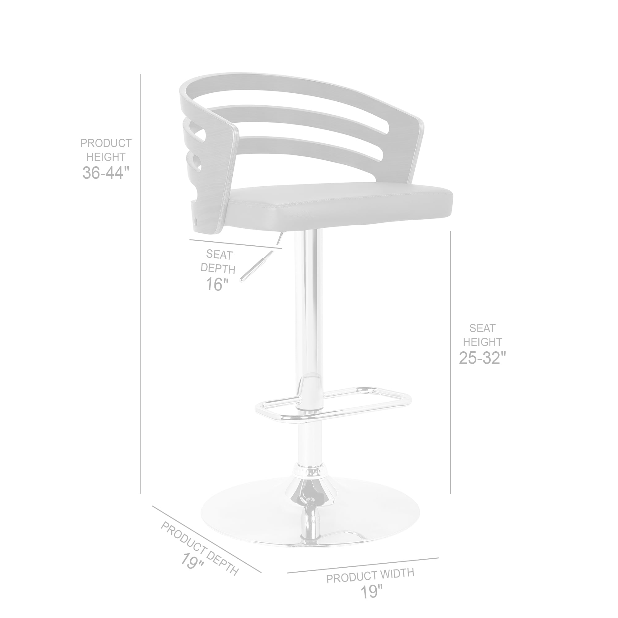 Adele Adjustable Height Swivel Gray Faux Leather and Walnut Wood Bar Stool with Chrome Base - Image 5
