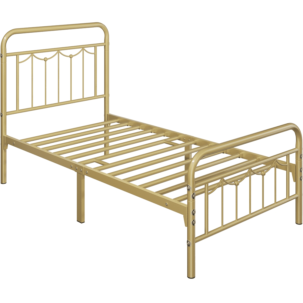 Alden Design Metal Platform Twin Bed with Vintage Headboard, Adult, Antique Gold - Image 7