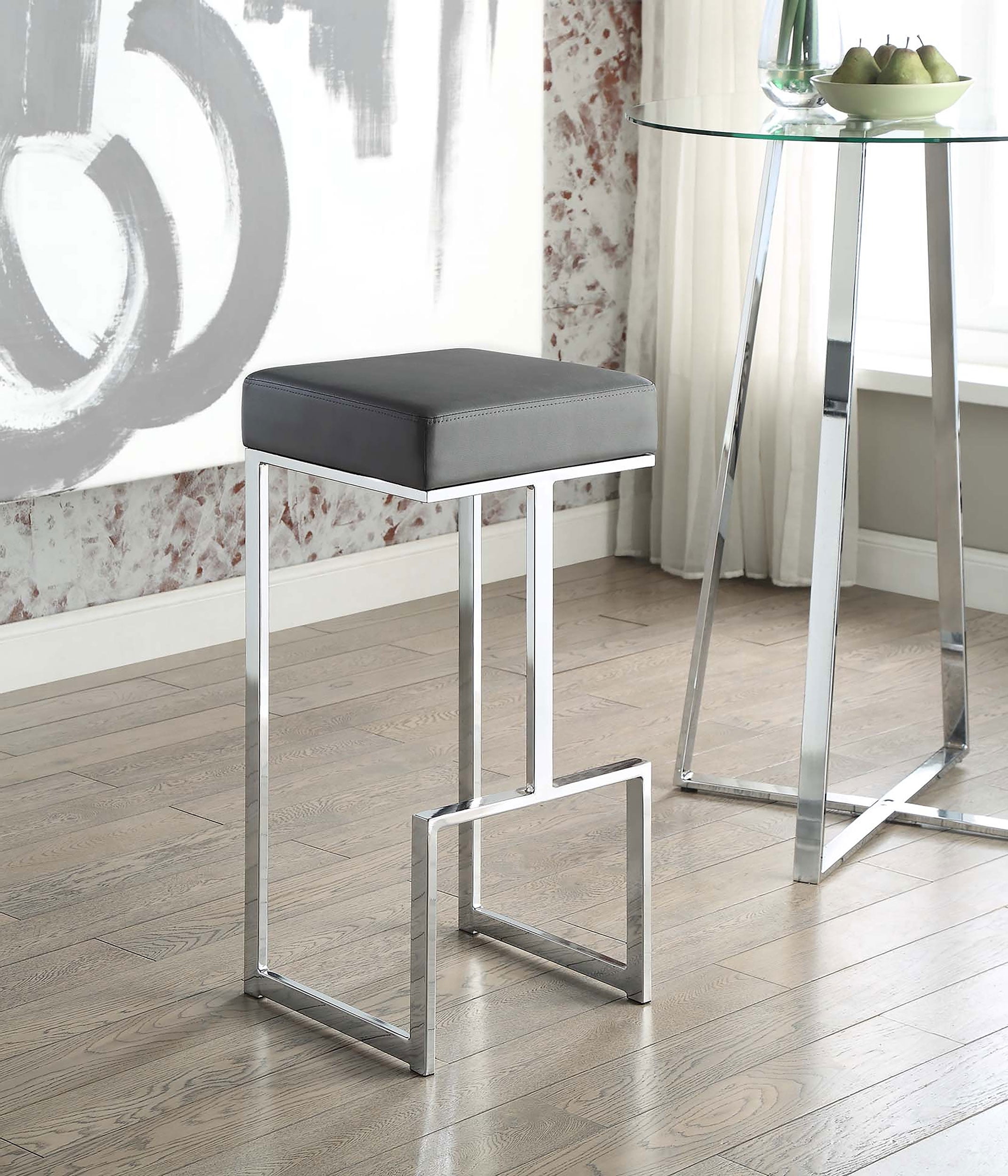 Gervase Square Bar Stool Grey and Chrome - Image 6