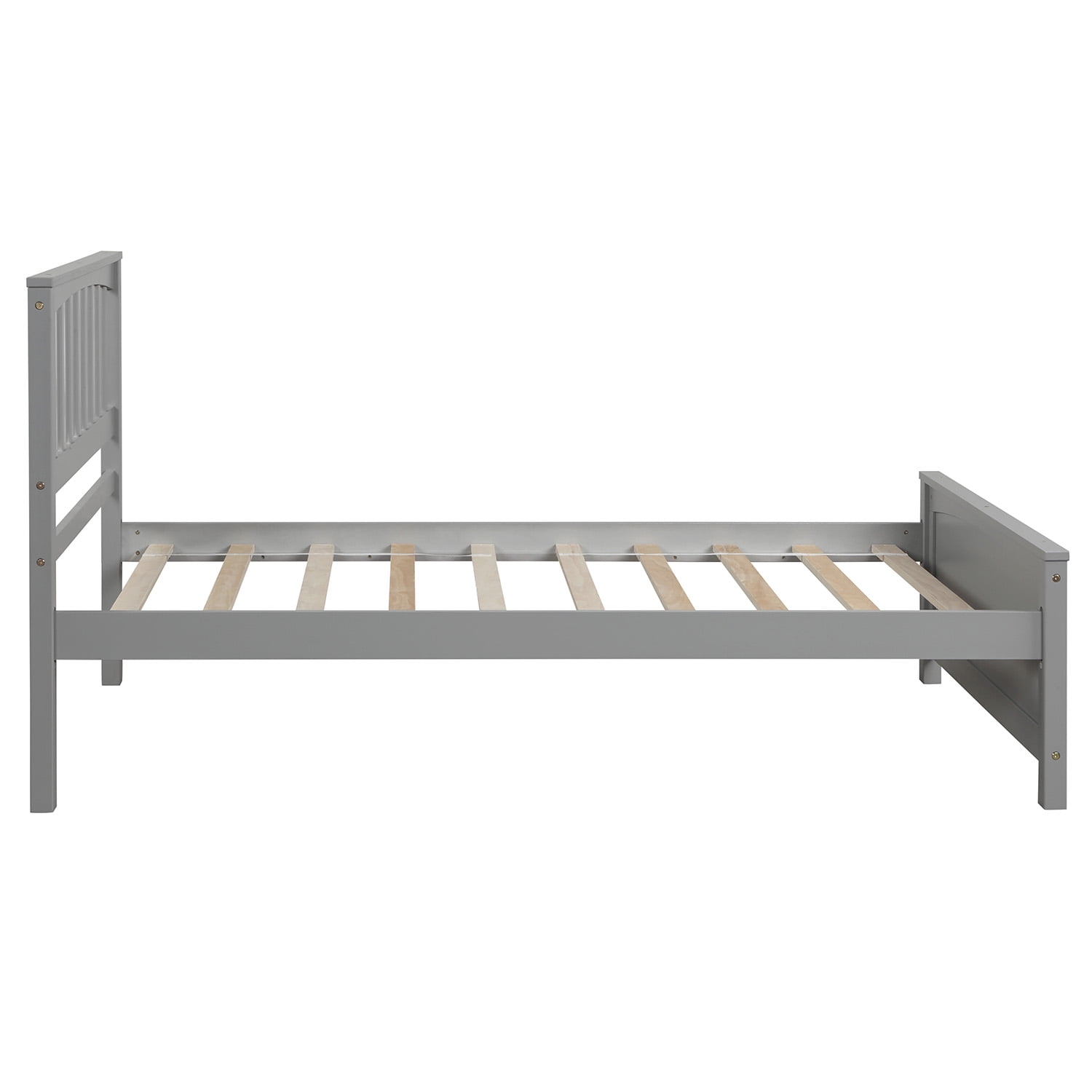 Gewnee Twin Platform Bed,Solid Wood Platform Bed Frame with Headboard&Footboard,Gray - Image 2