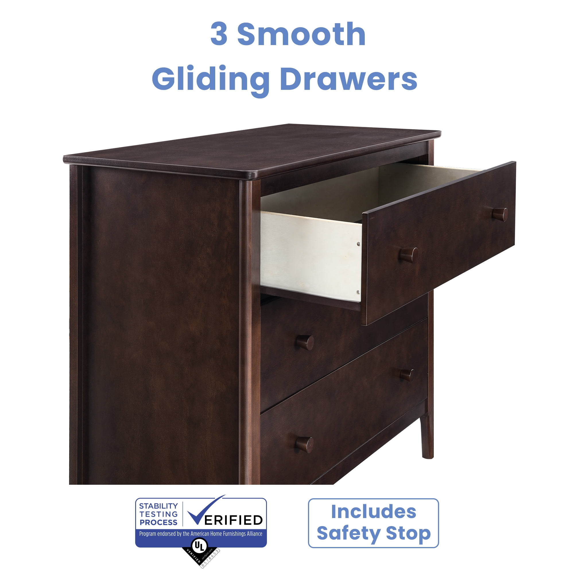 Delta Children Casey 3 Drawer Dresser, Walnut Espresso - Image 5