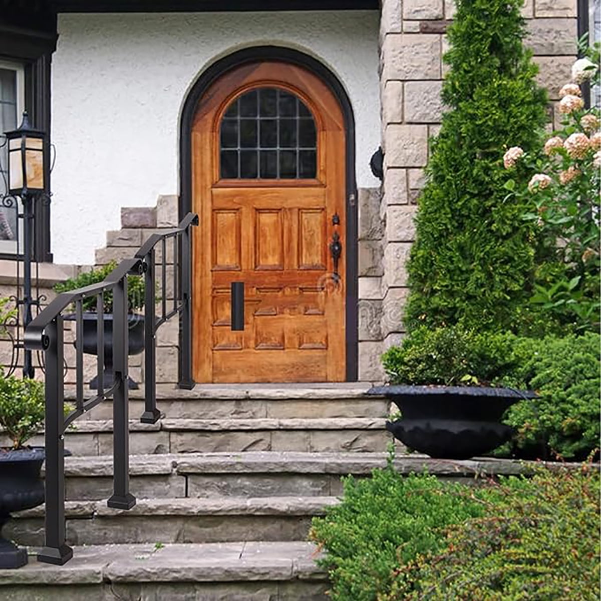 tonchean Iron Handrail for Stairs Fits 2 or 3 Steps, 39"L x 40"H Outdoor Stair Railing, Black - Image 13