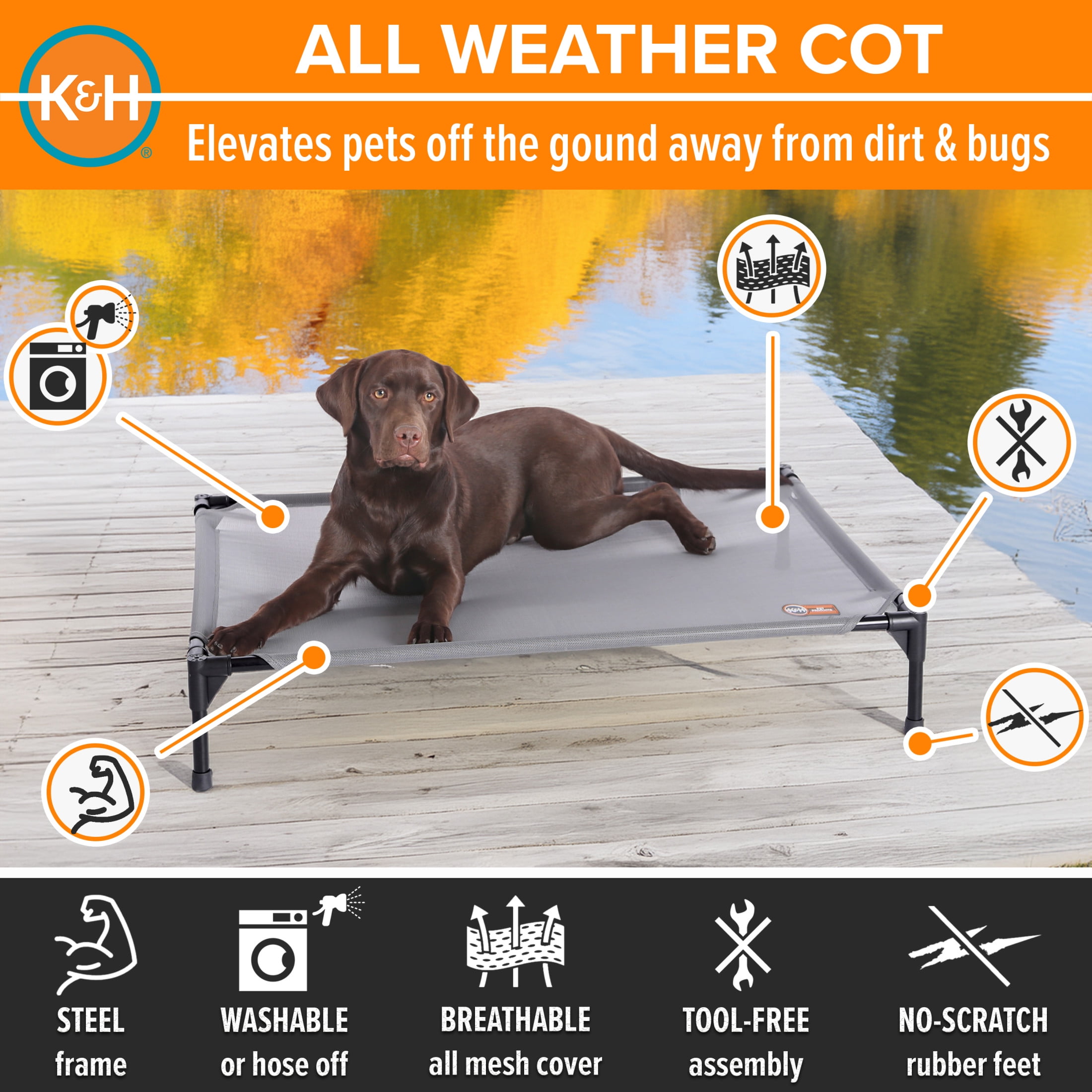 K&H Pet Products All Weather Elevated Outdoor Pet Cot Gray Large 42 X 30 X 7 Inches - Image 2