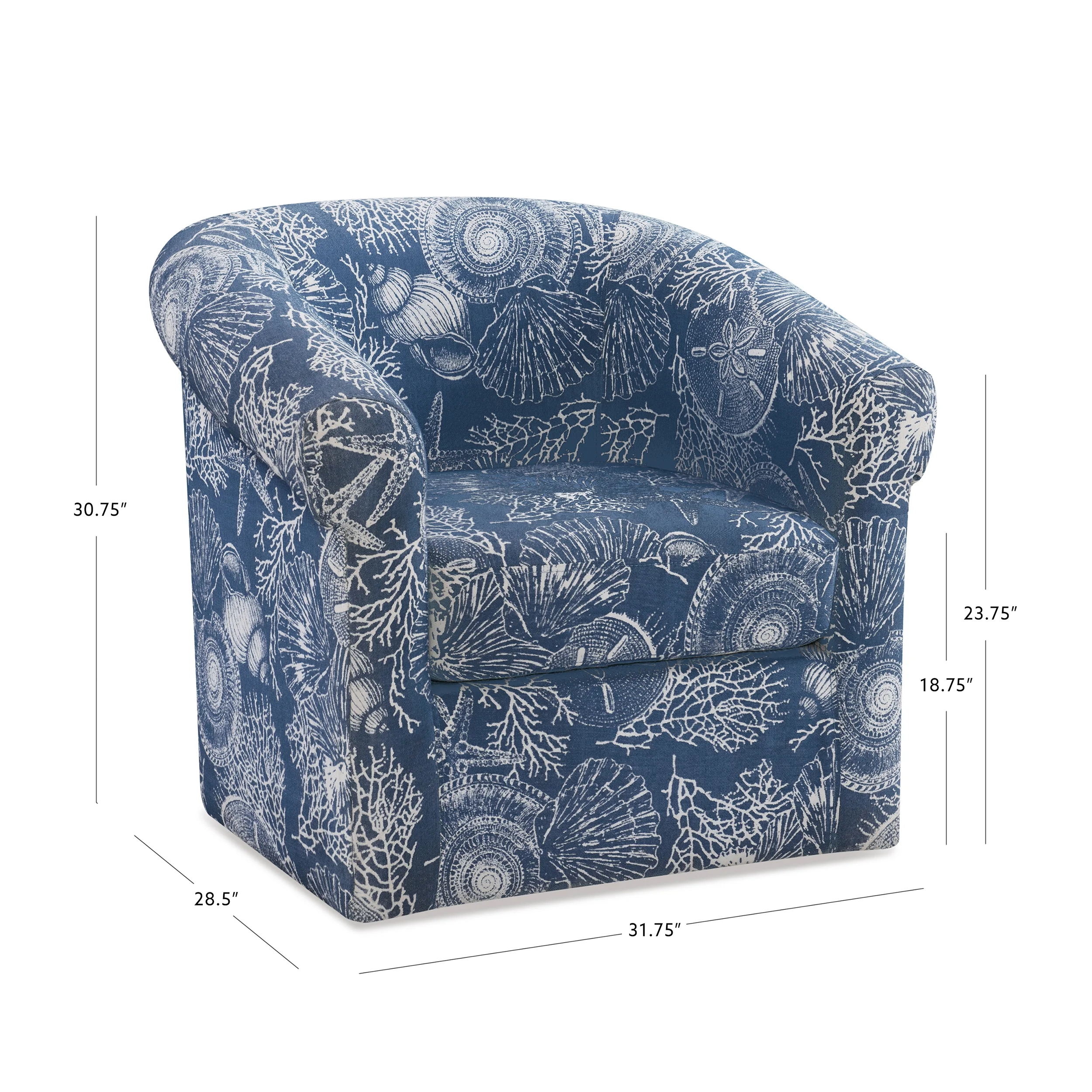 Grandee Club Chair with Swivel, Ocean Blue and White Coastal Pattern - Image 6
