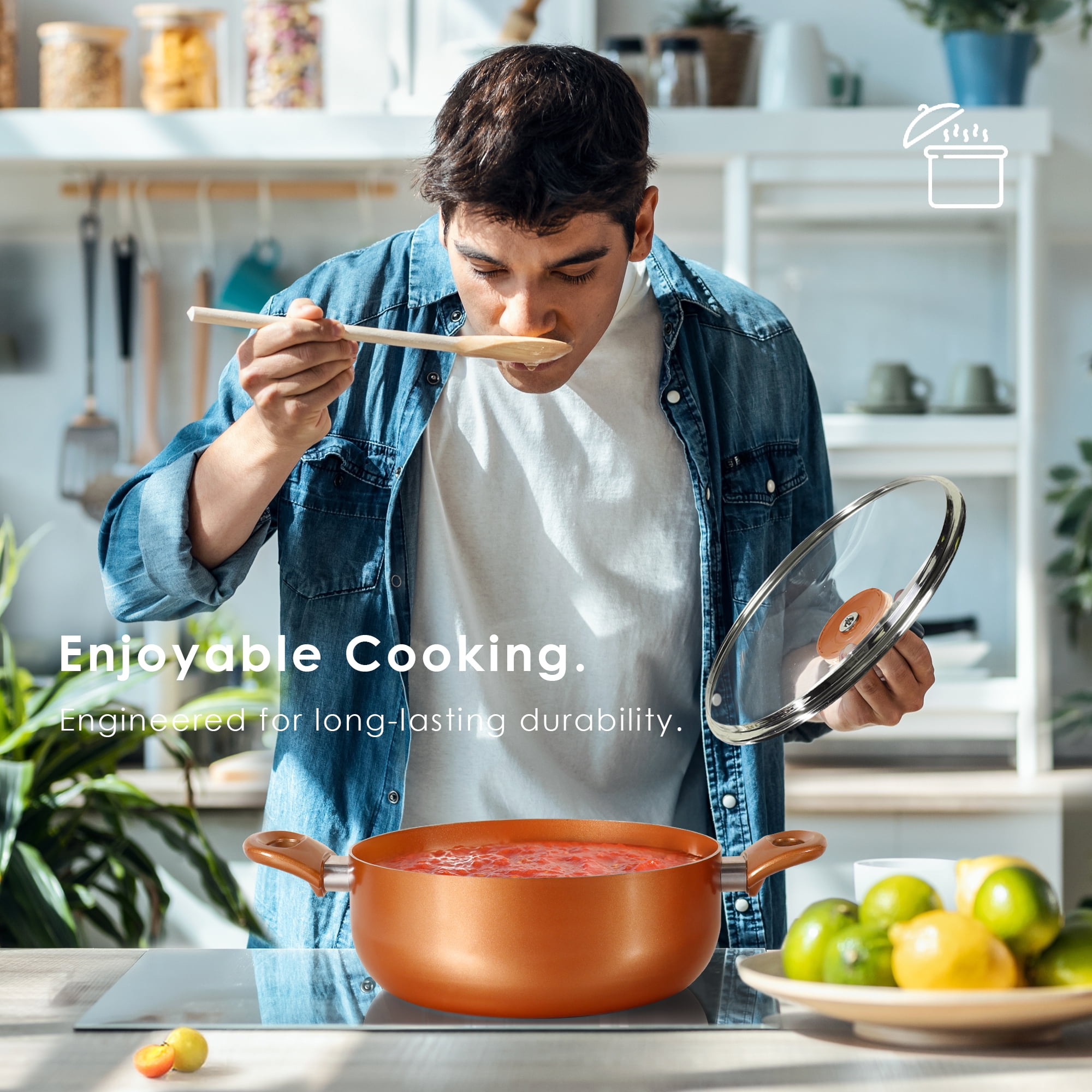 Scafild | 10-Piece Ceramic Nonstick Aluminum Cookware Set - Copper - Image 5