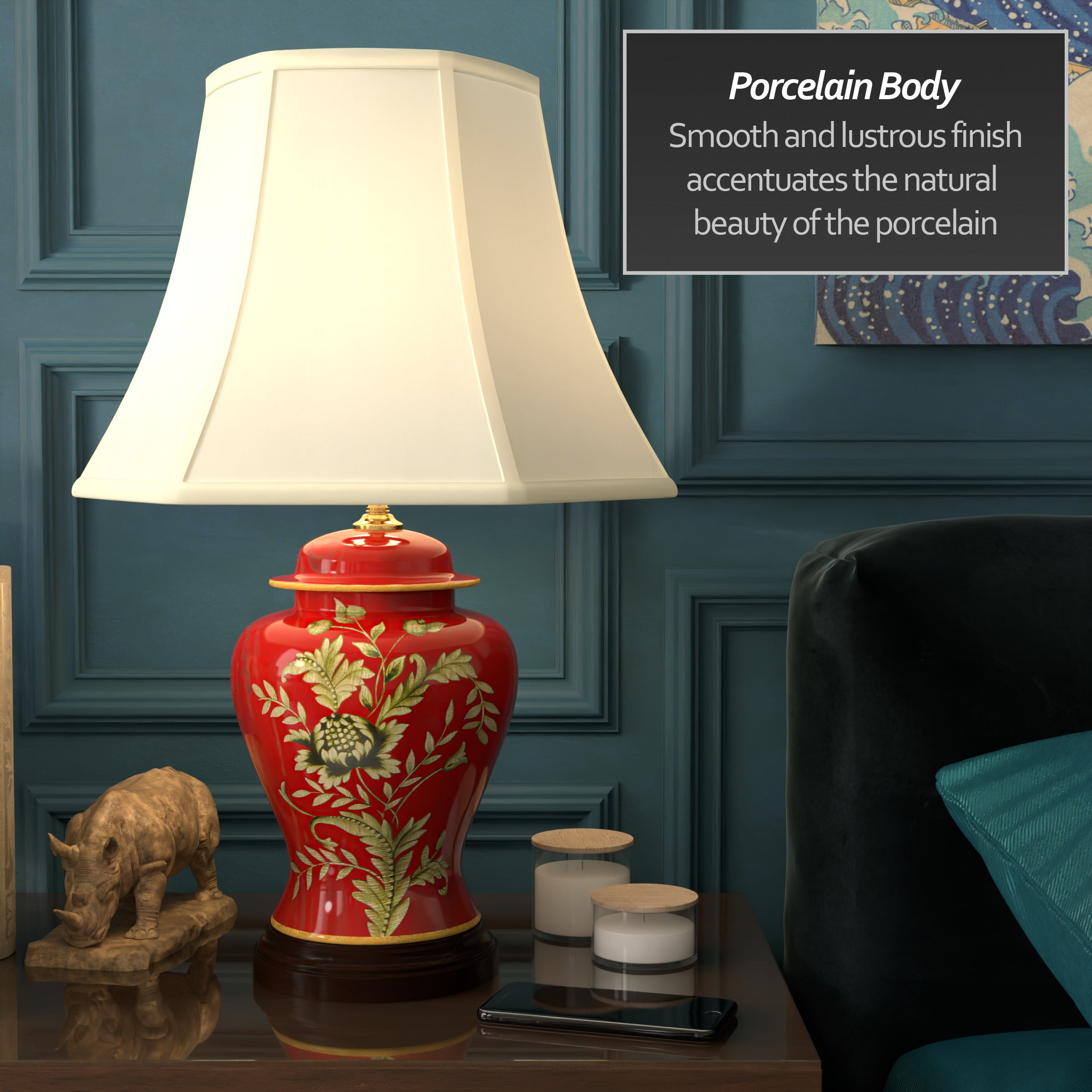 Oriental Furniture 22.5" Golden Foliage Porcelain Lamp, decorative lamp, table lamp, any occasion, any room item - Image 2