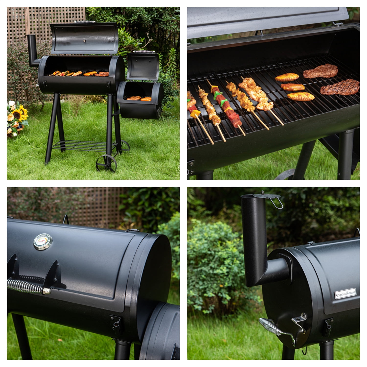 Summit Living 28'' BBQ Charcoal Grill with Offset Smoker for Backyard and Camping - Image 4