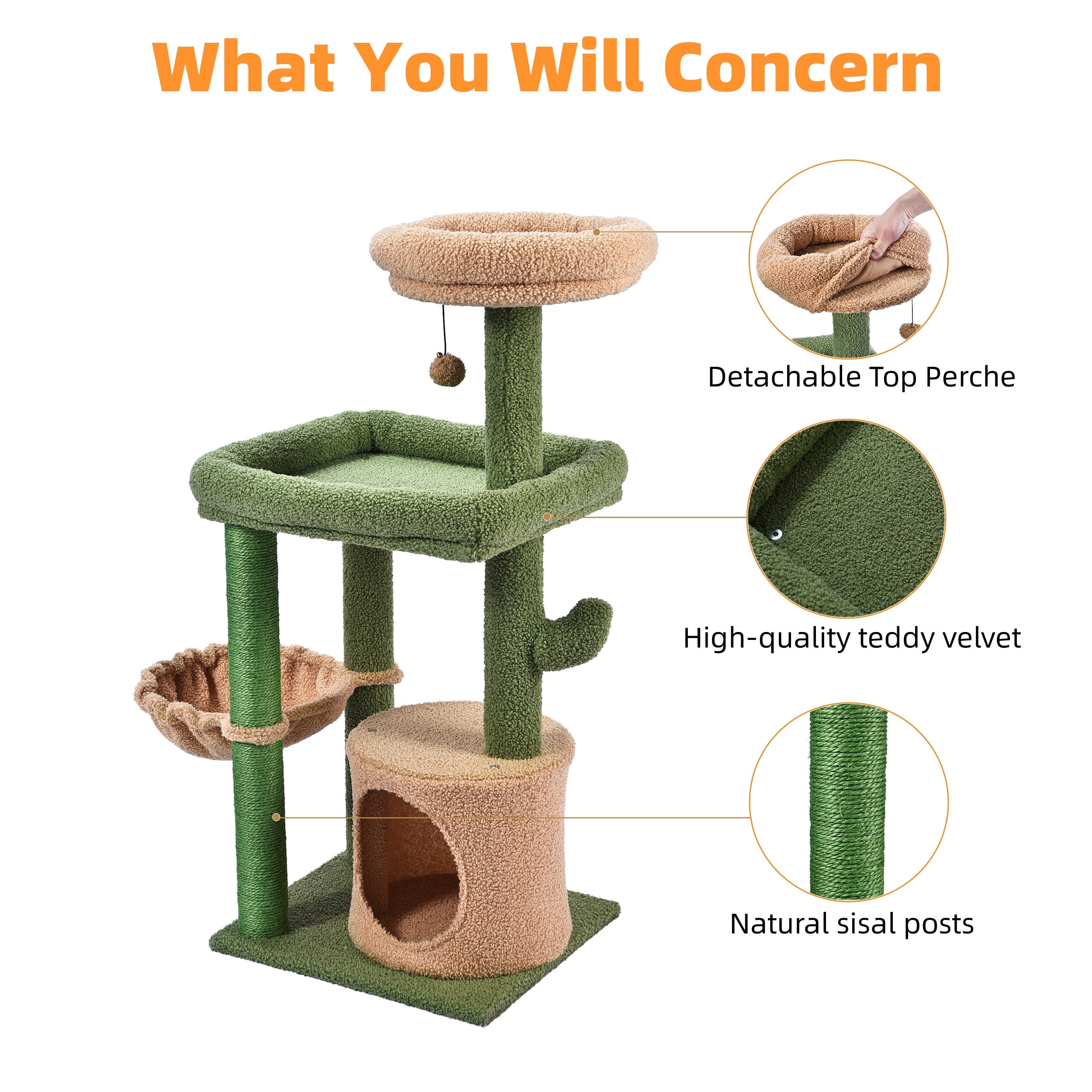 Vibrant Life 40inch Cactus Cat Condo with Sisal Scratching Post,Green - Image 6